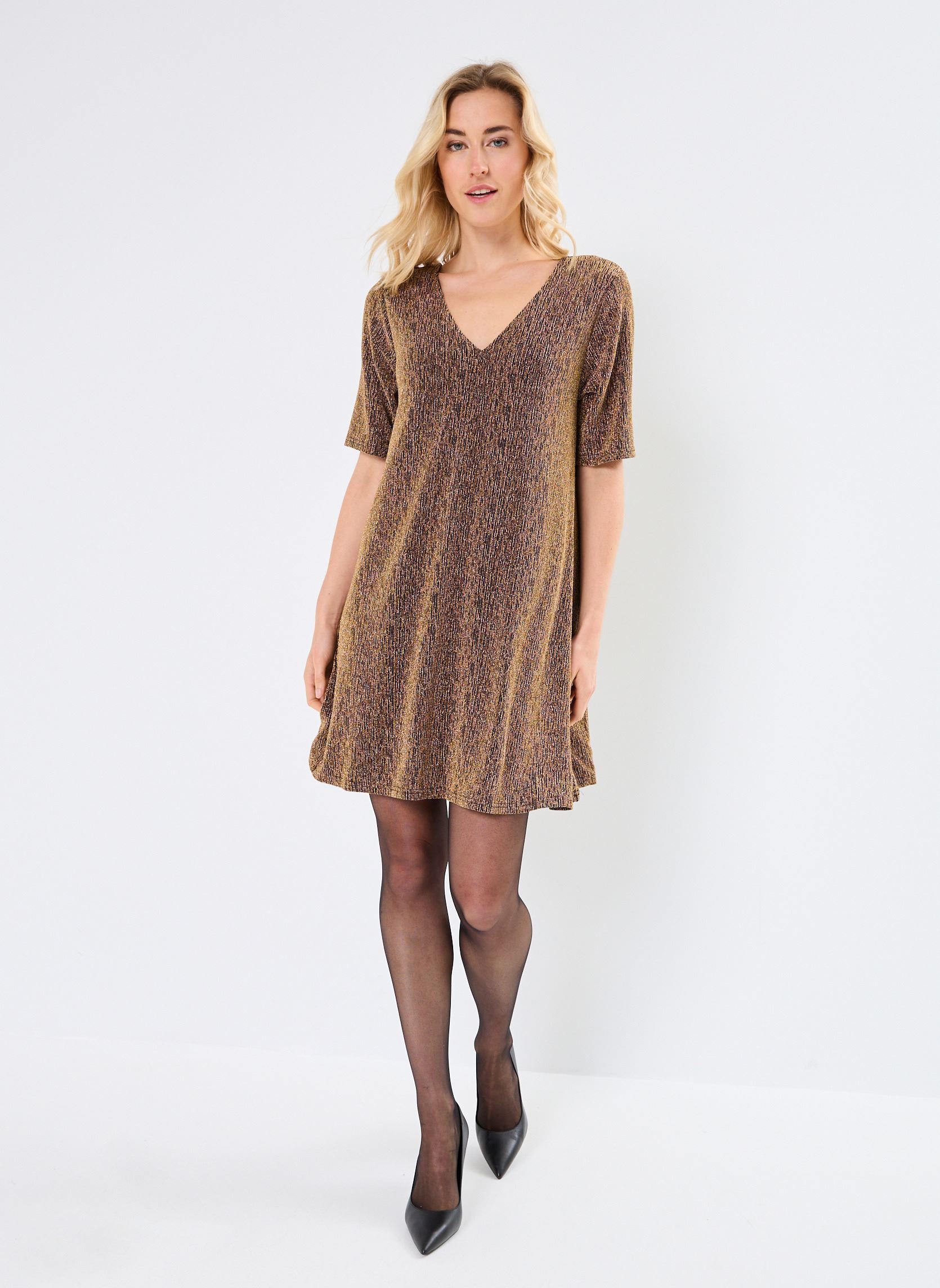 Robes LADIES KNITTED DRESS MW118CH femme or et bronze Molly Bracken Robes LADIES KNITTED DRESS MW118CH femme or et bronze GOLD