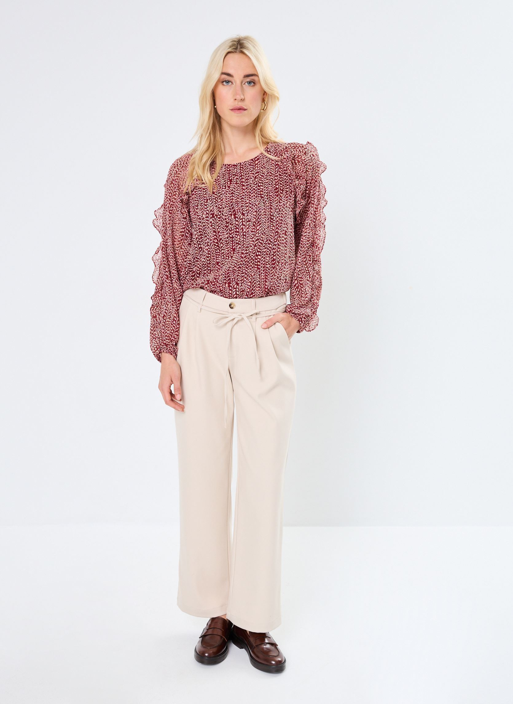 Wijde broeken LADIES WOVEN PANTS T1904CH dames beige Molly Bracken Wijde broeken LADIES WOVEN PANTS T1904CH dames beige Cream