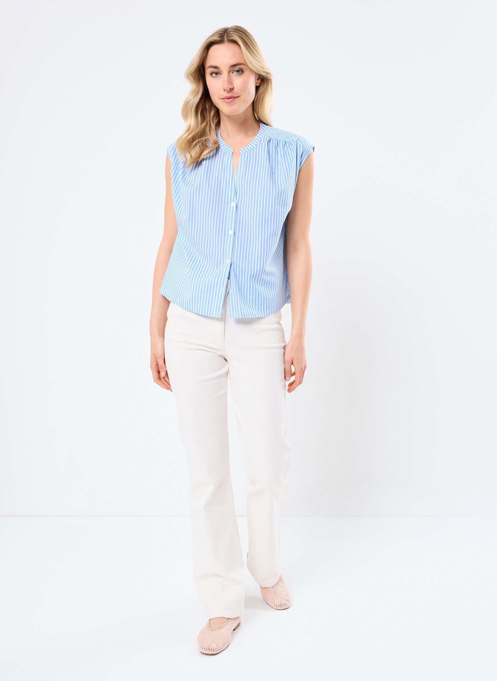 Chemises et blouses CIARA rayé femme bleu Georgia Rose Chemises et blouses CIARA rayé femme bleu IMP_RAYURE FINE BLANC_BLEU