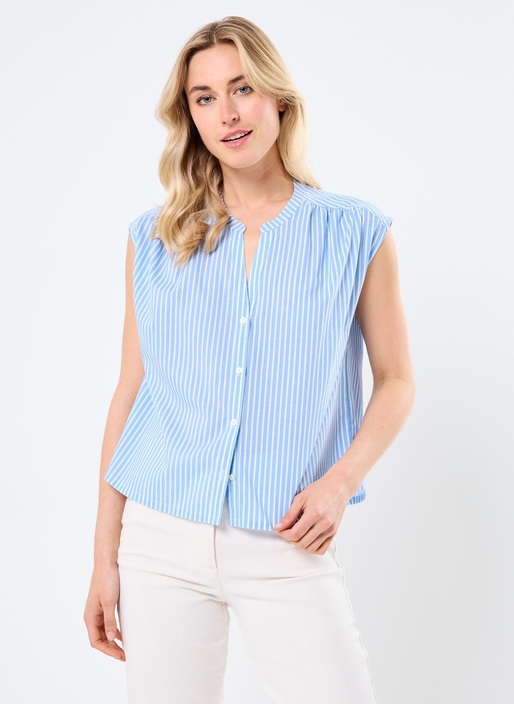 Chemises et blouses CIARA rayé femme bleu Georgia Rose Chemises et blouses CIARA rayé femme bleu IMP_RAYURE FINE BLANC_BLEU