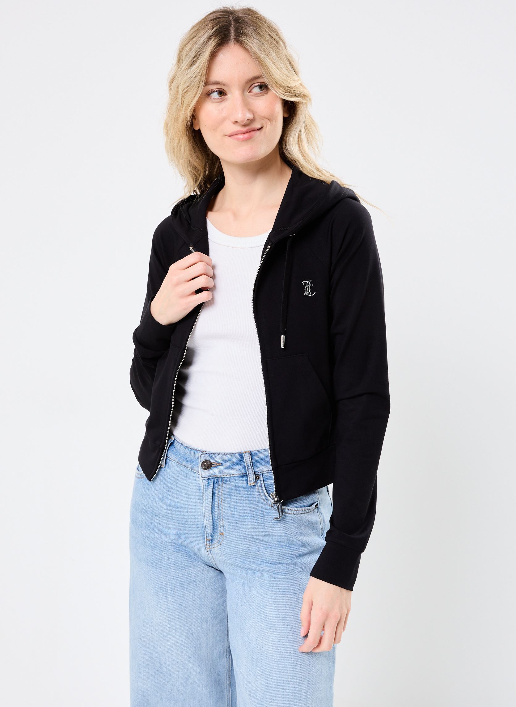 Vestes de survêtement Single Jersey Ola Hoodie femme noir JUICY COUTURE Vestes de survêtement Single Jersey Ola Hoodie femme noir BLACK