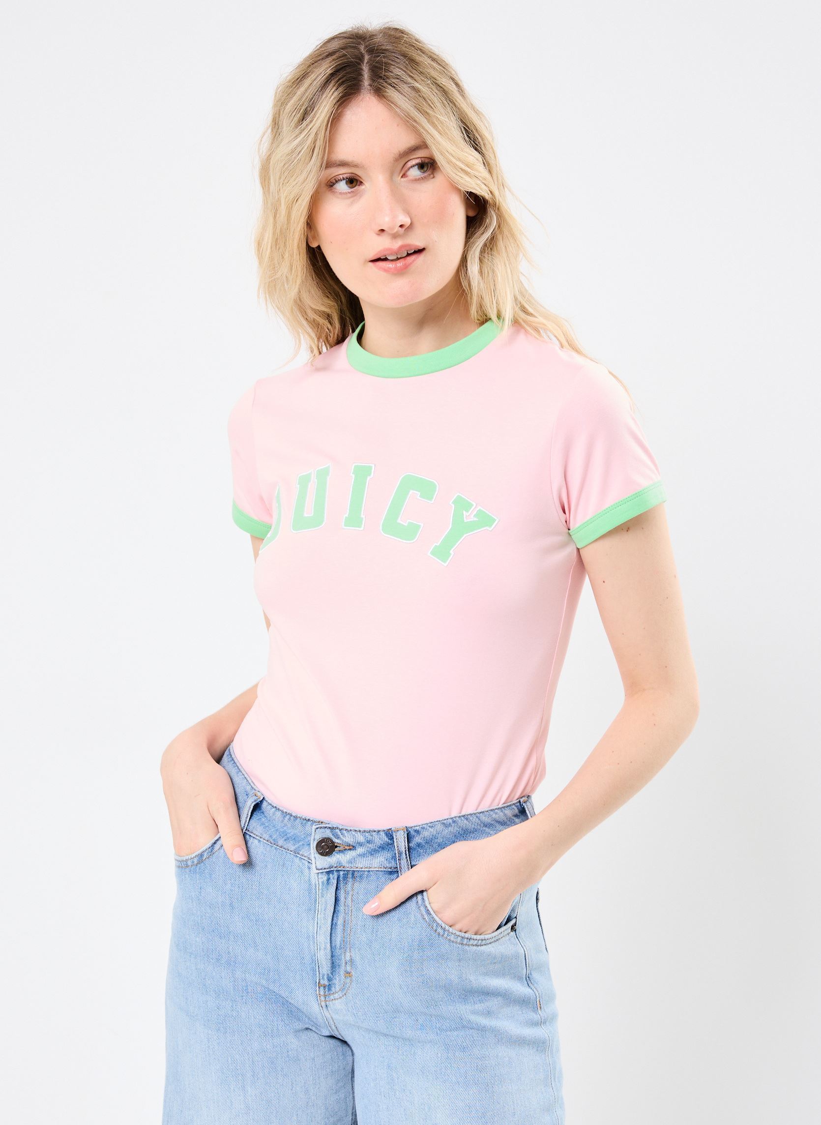 Tee-shirts manches courtes Juicy Collegiate Ringer T_Shirt femme rose JUICY COUTURE Tee-shirts manches courtes Juicy Collegiate Ringer T_Shirt femme rose JUICY PINK