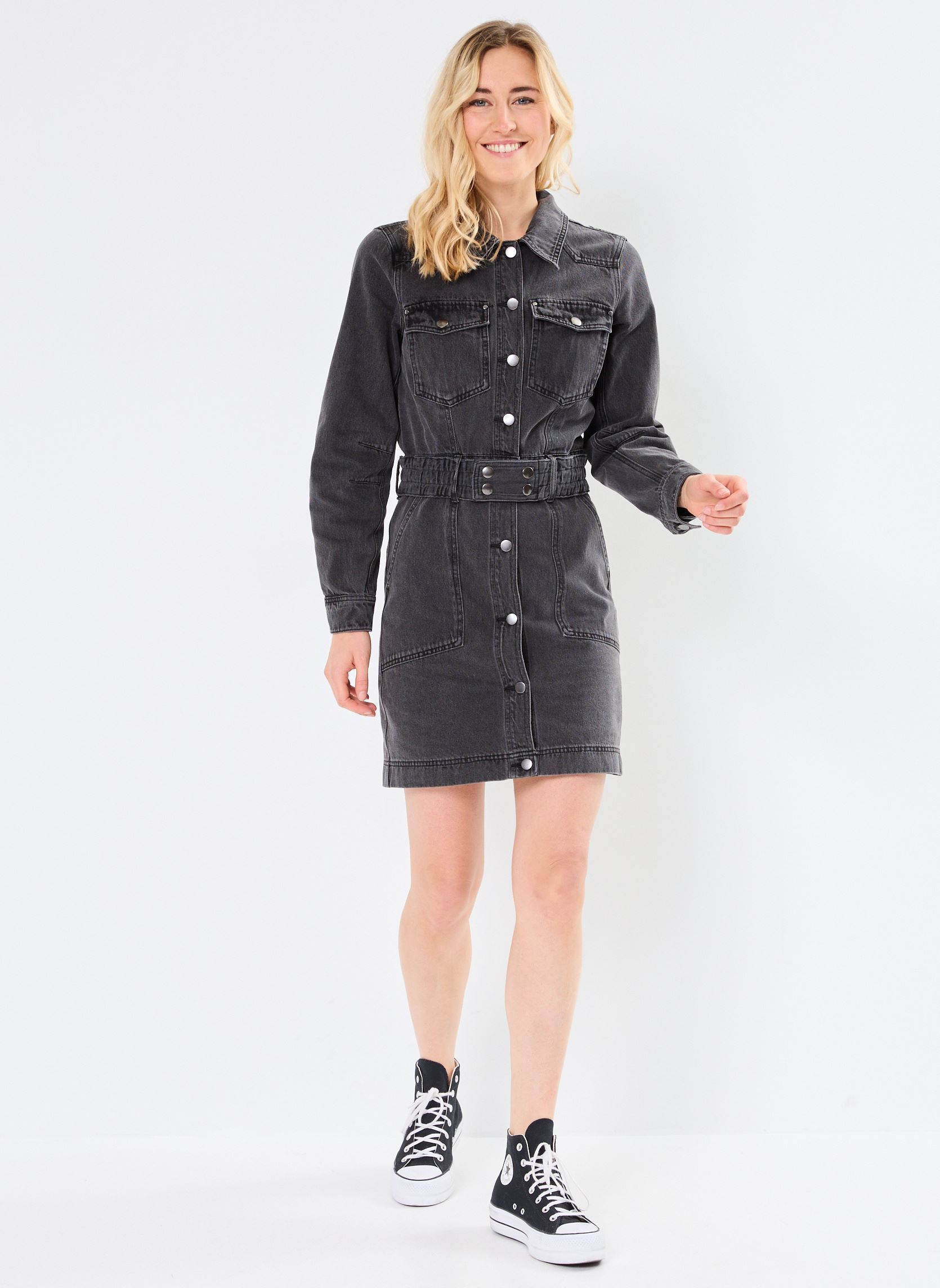 Kleider ROUNOVA L/S SHORT DENIM DRESS damen schwarz Vila Kleider ROUNOVA L/S SHORT DENIM DRESS damen schwarz Meteorite