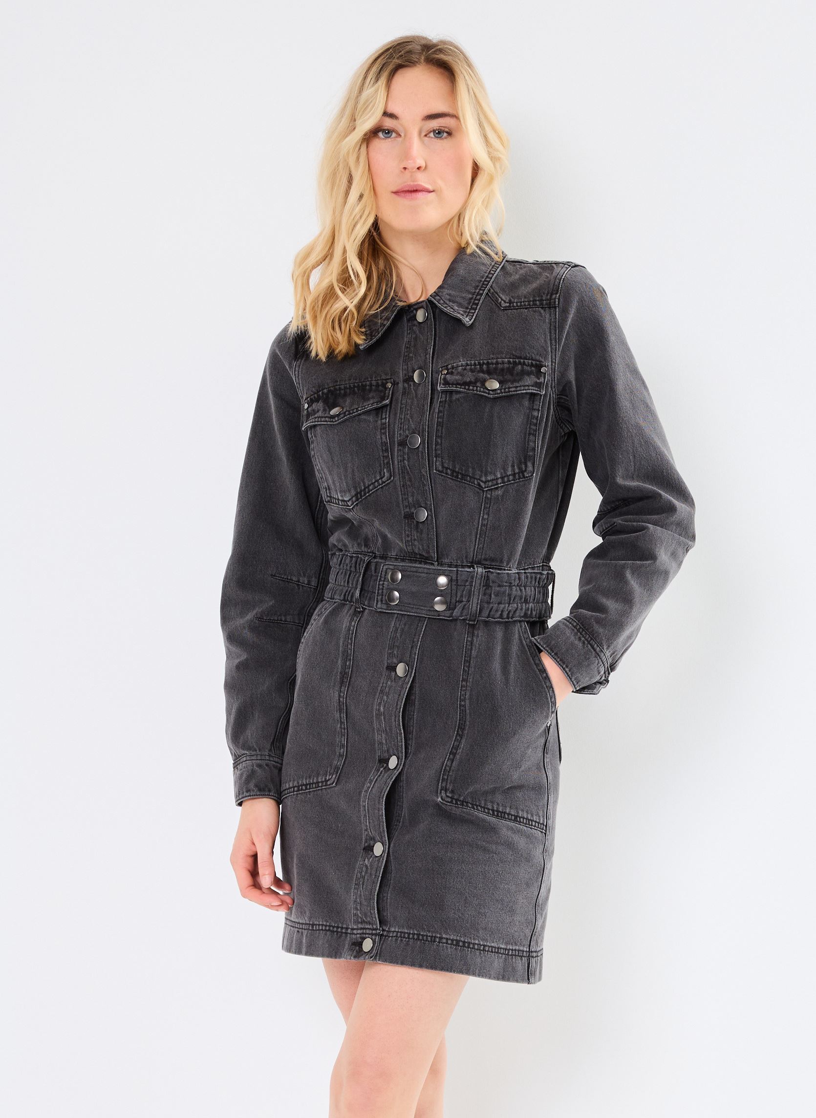 Kleider ROUNOVA L/S SHORT DENIM DRESS damen schwarz Vila Kleider ROUNOVA L/S SHORT DENIM DRESS damen schwarz Meteorite
