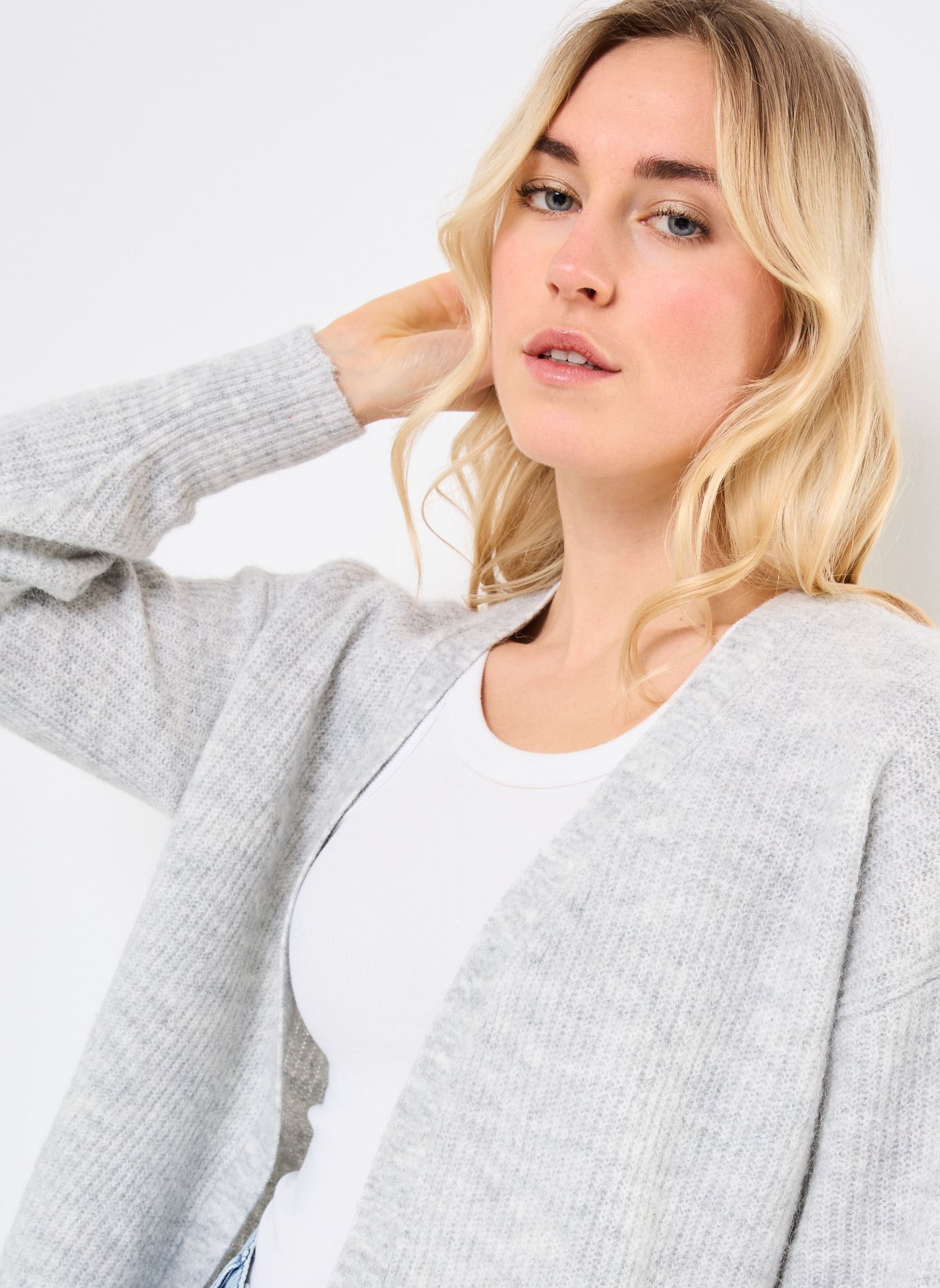 Chalecos VIALVA L/S OPEN KNIT CARDIGAN/LS mujer gris Vila Chalecos VIALVA L/S OPEN KNIT CARDIGAN/LS mujer gris Light Grey Melange