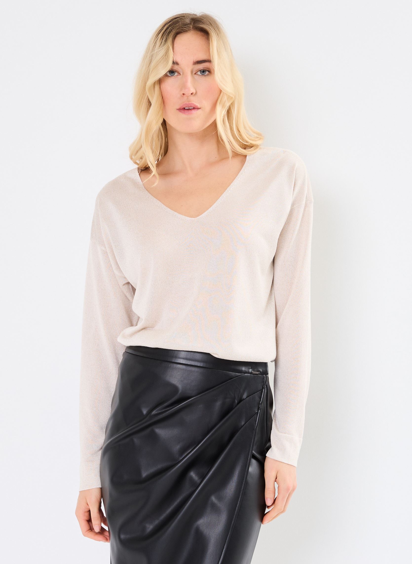 Blouses manches longues VINOVY L/S V-NECK REV KNIT TOP-NOOS femme beige Vila Blouses manches longues VINOVY L/S V-NECK REV KNIT TOP-NOOS femme beige Super Light Natural Melan