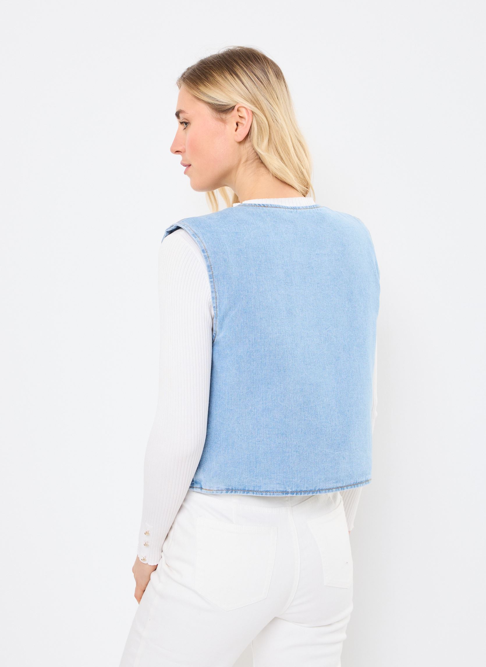 Vestes sans manches VIASSIA SL SHORT DENIM VEST/C31 femme bleu Vila Vestes sans manches VIASSIA SL SHORT DENIM VEST/C31 femme bleu Light Blue Denim