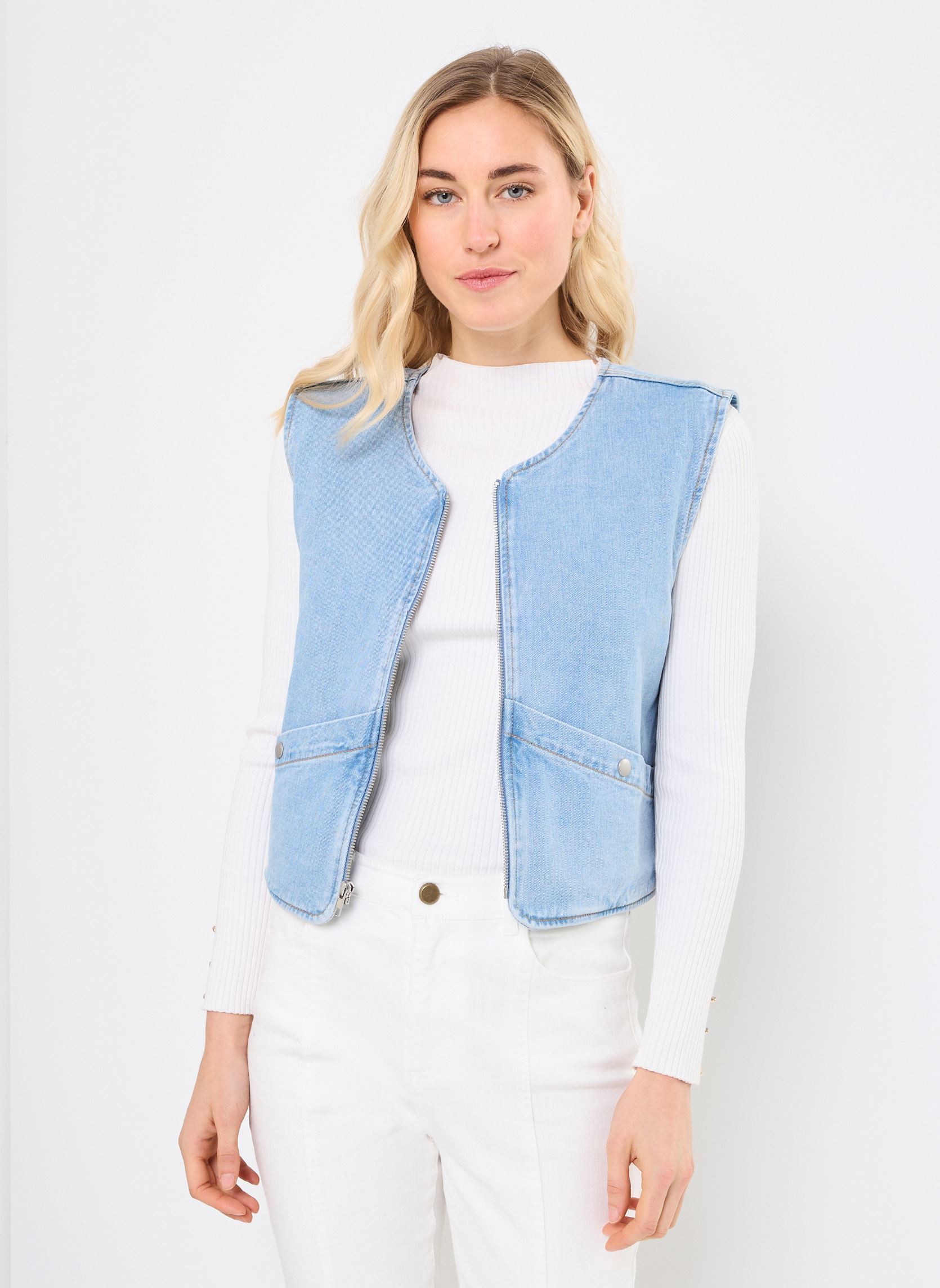 Vestes sans manches VIASSIA SL SHORT DENIM VEST/C31 femme bleu Vila Vestes sans manches VIASSIA SL SHORT DENIM VEST/C31 femme bleu Light Blue Denim