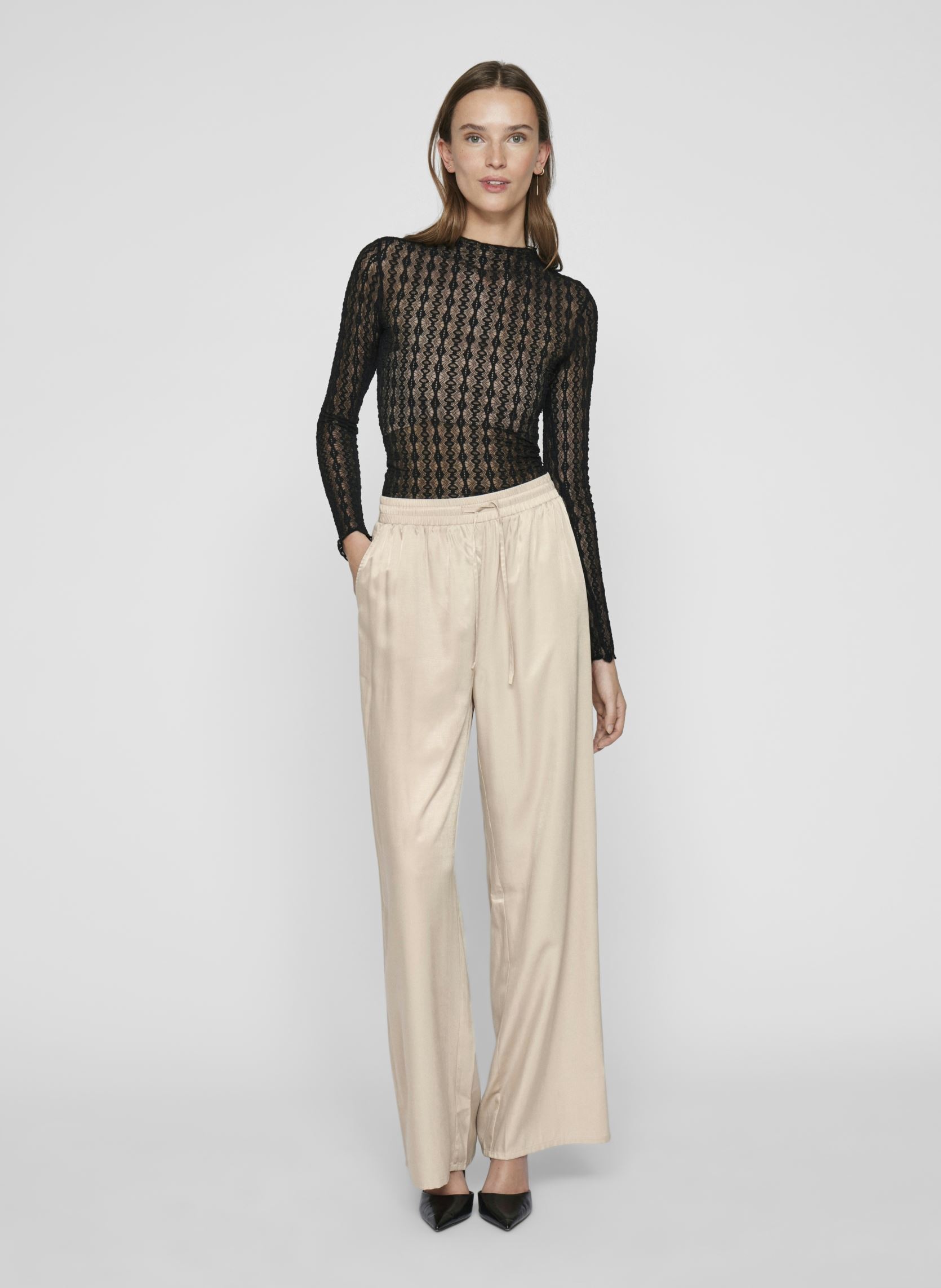 Pantalons larges VIBOLIS HW PANTS femme beige Vila Pantalons larges VIBOLIS HW PANTS femme beige Feather Gray