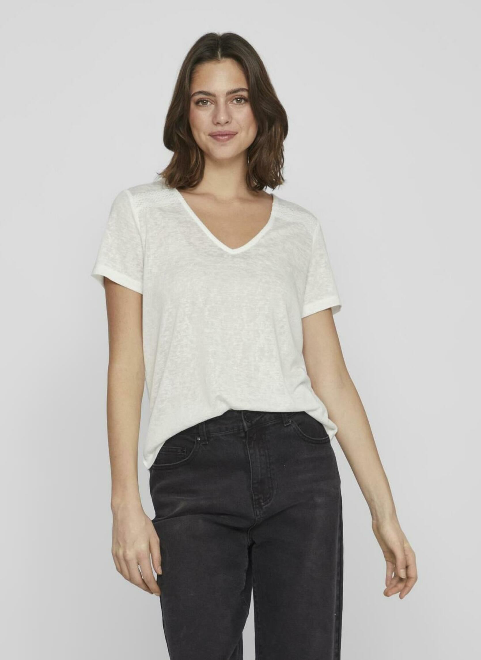 Tee-shirts manches courtes VIAMER V-NECK S/S LACE DETAIL TOP femme blanc Vila Tee-shirts manches courtes VIAMER V-NECK S/S LACE DETAIL TOP femme blanc Cloud Dancer