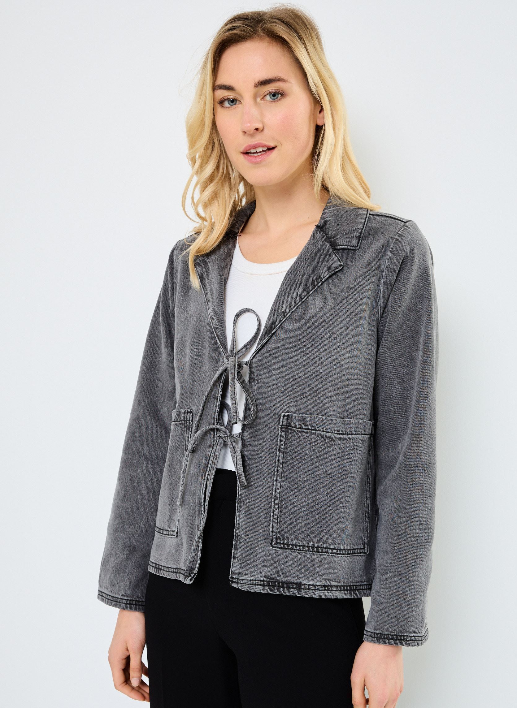 Spijkerjassen VIKIKI L/S TIE DENIM JACKET DGD dames grijs Vila Spijkerjassen VIKIKI L/S TIE DENIM JACKET DGD dames grijs Dark Grey Denim