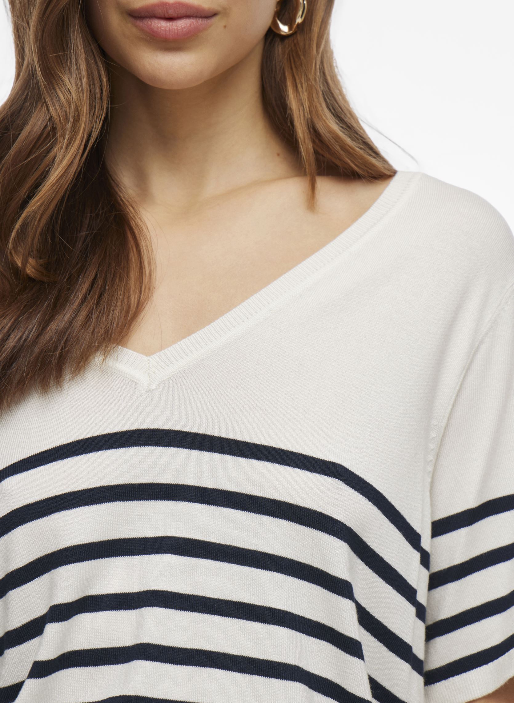 Tee-shirts manches courtes VIWENNIE V-NECK S/S KNIT T-SHIRT femme blanc Vila Tee-shirts manches courtes VIWENNIE V-NECK S/S KNIT T-SHIRT femme blanc Cloud Dancer