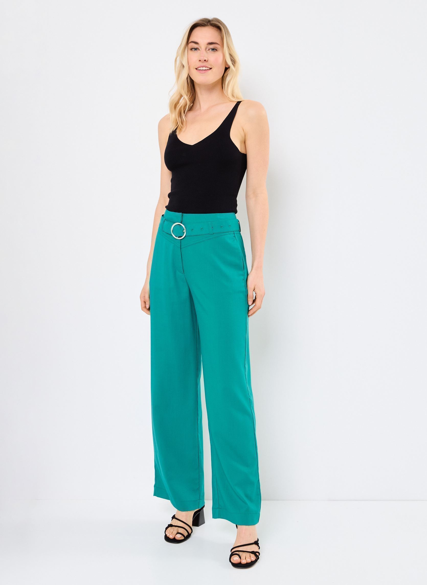 Pantalons larges VIBANZIA HW BELTED WIDE PANTS femme vert Vila Pantalons larges VIBANZIA HW BELTED WIDE PANTS femme vert Cadmium green