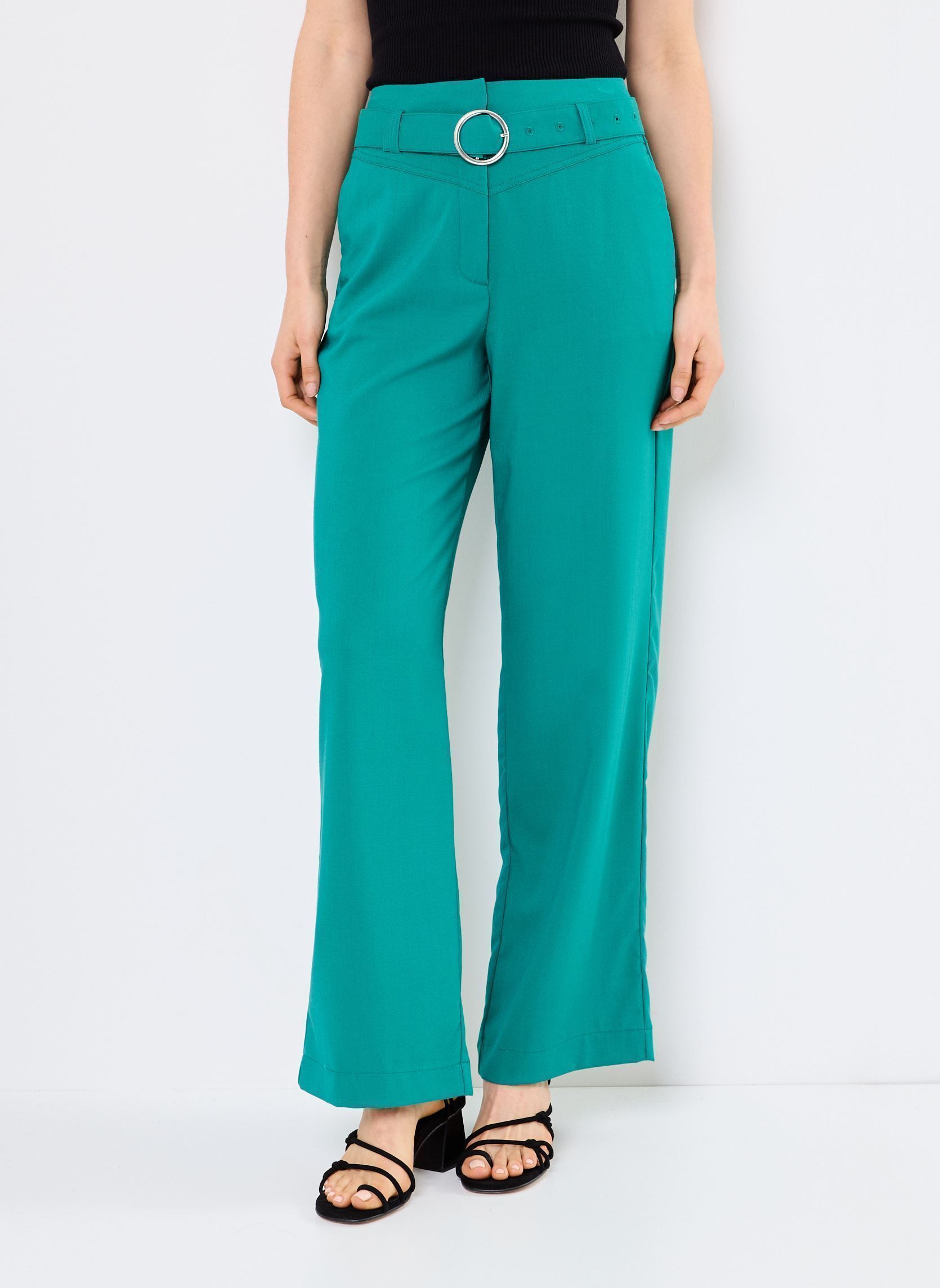 Pantalons larges VIBANZIA HW BELTED WIDE PANTS femme vert Vila Pantalons larges VIBANZIA HW BELTED WIDE PANTS femme vert Cadmium green
