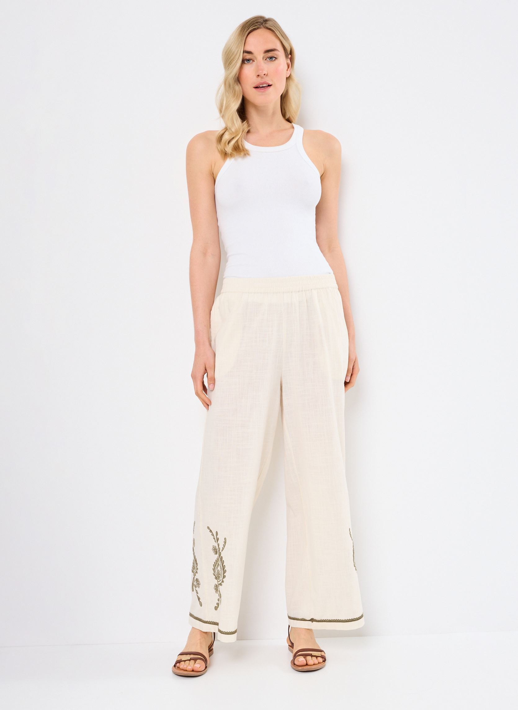 Wijde broeken VIJOSLA HW 7/8 WIDE PANTS dames beige Vila Wijde broeken VIJOSLA HW 7/8 WIDE PANTS dames beige Birch