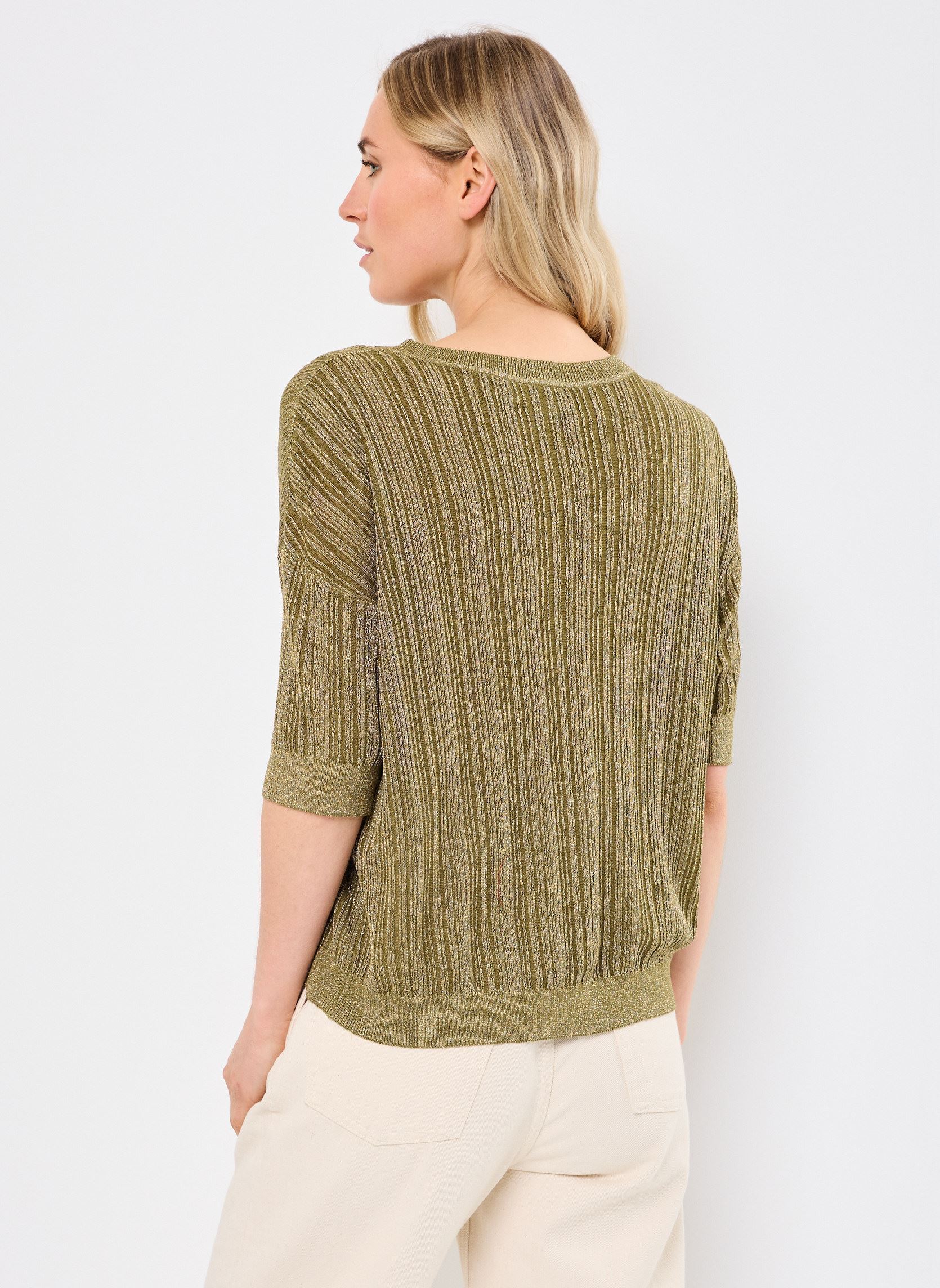Kurzarm-T-Shirts VISHEM V-NECK 2/4 GLITTER KNIT TOP damen grün Vila Kurzarm-T-Shirts VISHEM V-NECK 2/4 GLITTER KNIT TOP damen grün Capulet Olive