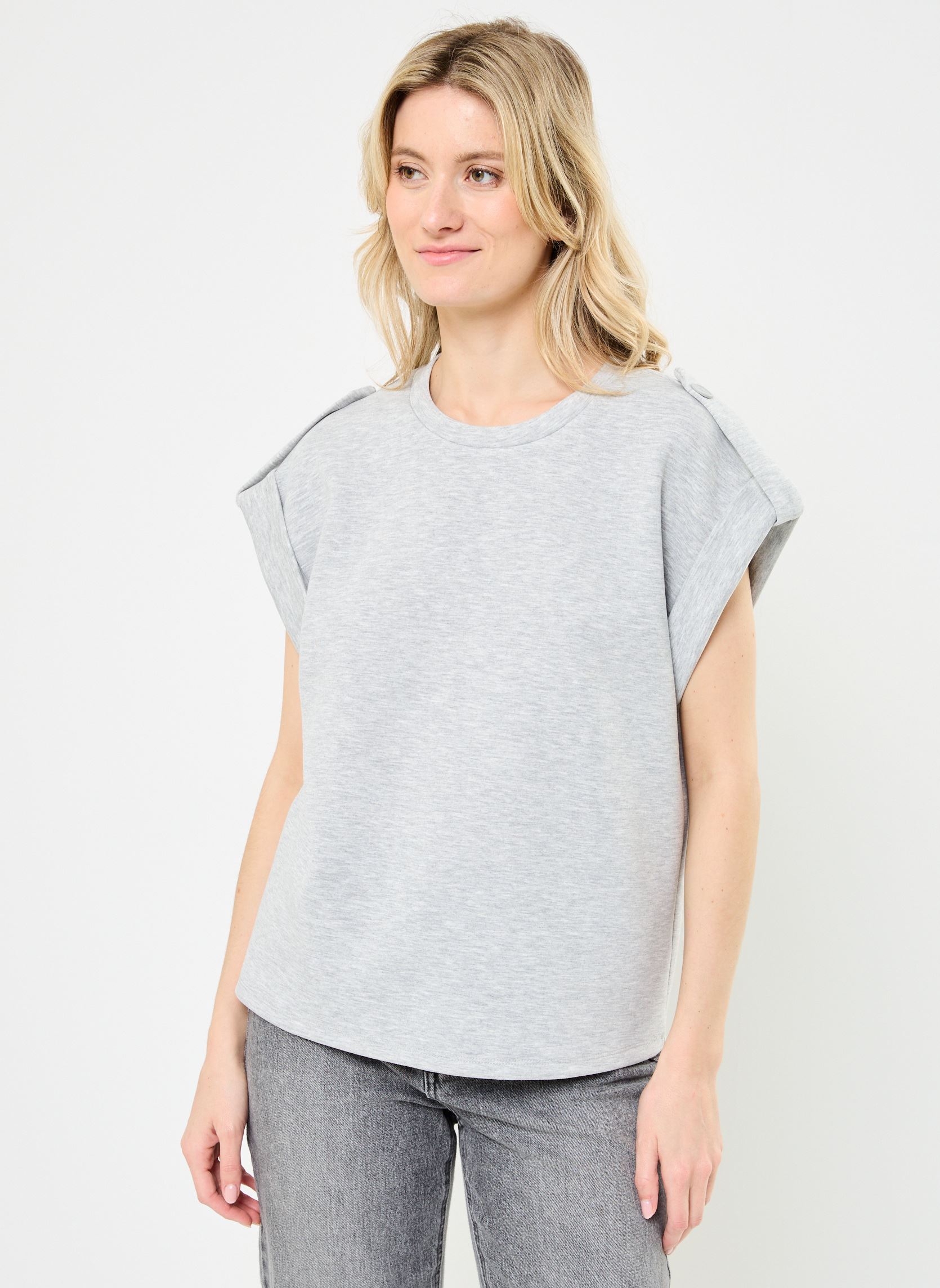 Tee-shirts manches courtes VISIFFI O-NECK CAP SLEEVE TOP/PB femme gris Vila Tee-shirts manches courtes VISIFFI O-NECK CAP SLEEVE TOP/PB femme gris Light Grey Melange