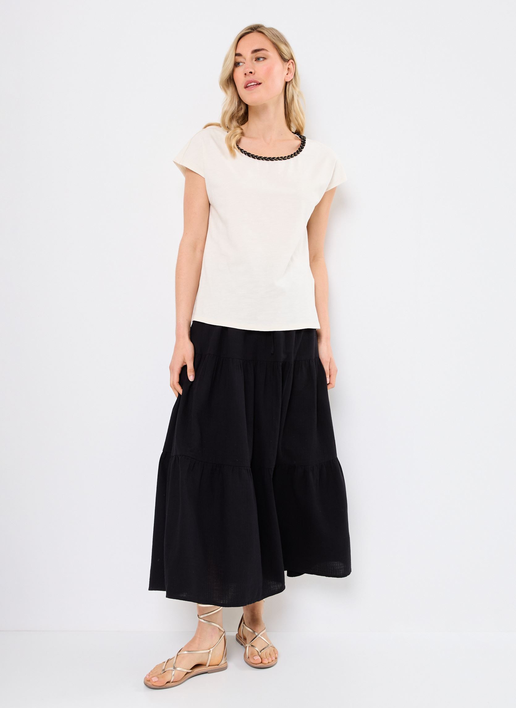 Kurzarm-T-Shirts VIVERANO O-NECK S/L BRAID TOP damen beige Vila Kurzarm-T-Shirts VIVERANO O-NECK S/L BRAID TOP damen beige Birch