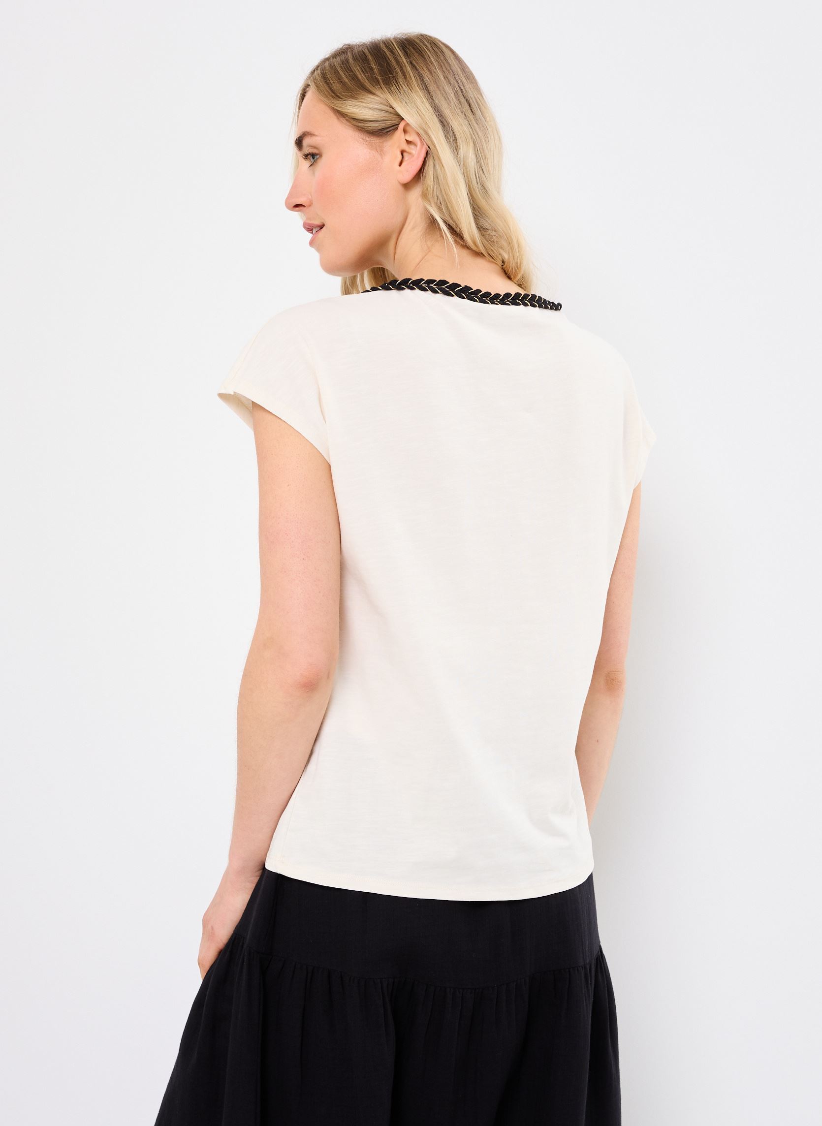 Kurzarm-T-Shirts VIVERANO O-NECK S/L BRAID TOP damen beige Vila Kurzarm-T-Shirts VIVERANO O-NECK S/L BRAID TOP damen beige Birch