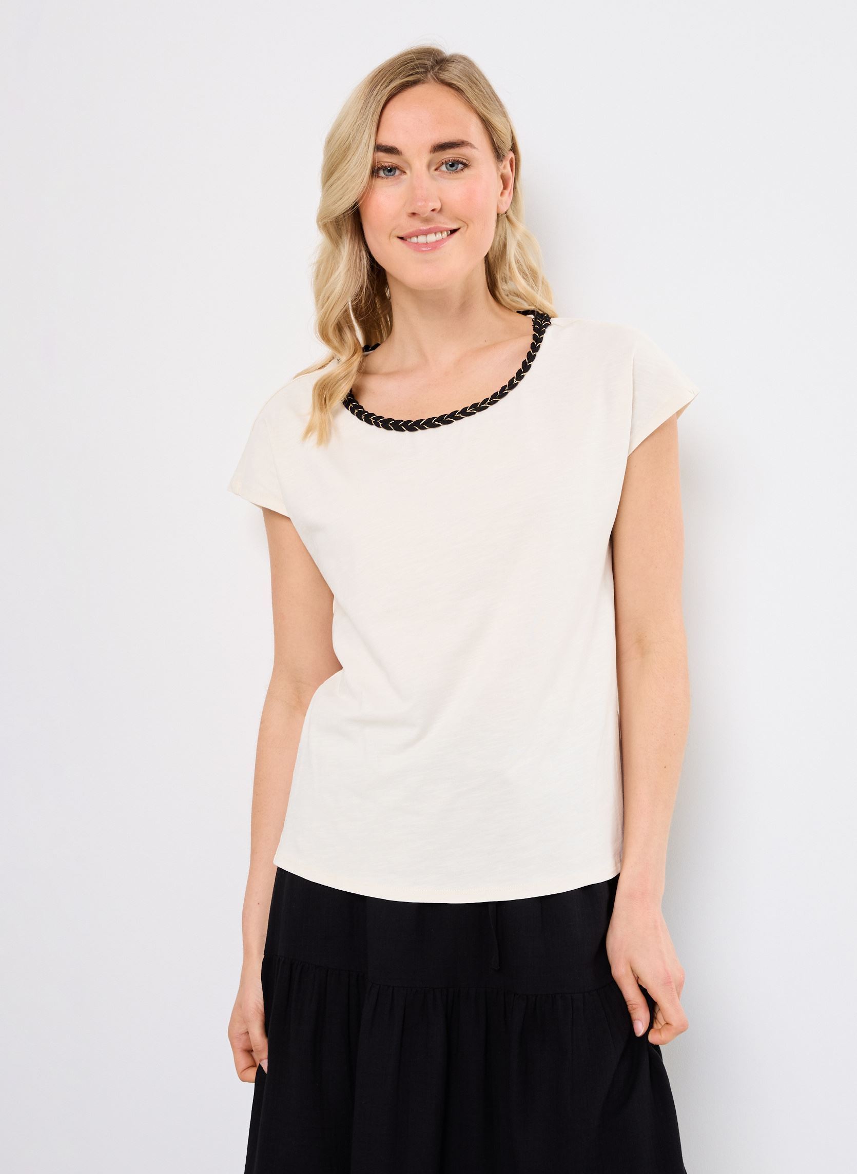 Kurzarm-T-Shirts VIVERANO O-NECK S/L BRAID TOP damen beige Vila Kurzarm-T-Shirts VIVERANO O-NECK S/L BRAID TOP damen beige Birch