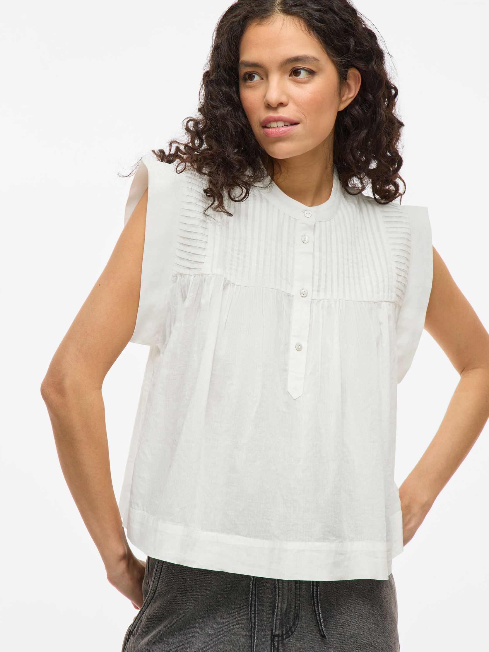 Tops VIKATINKA S/L SHORT SHIRT femme blanc Vila Tops VIKATINKA S/L SHORT SHIRT femme blanc Snow white