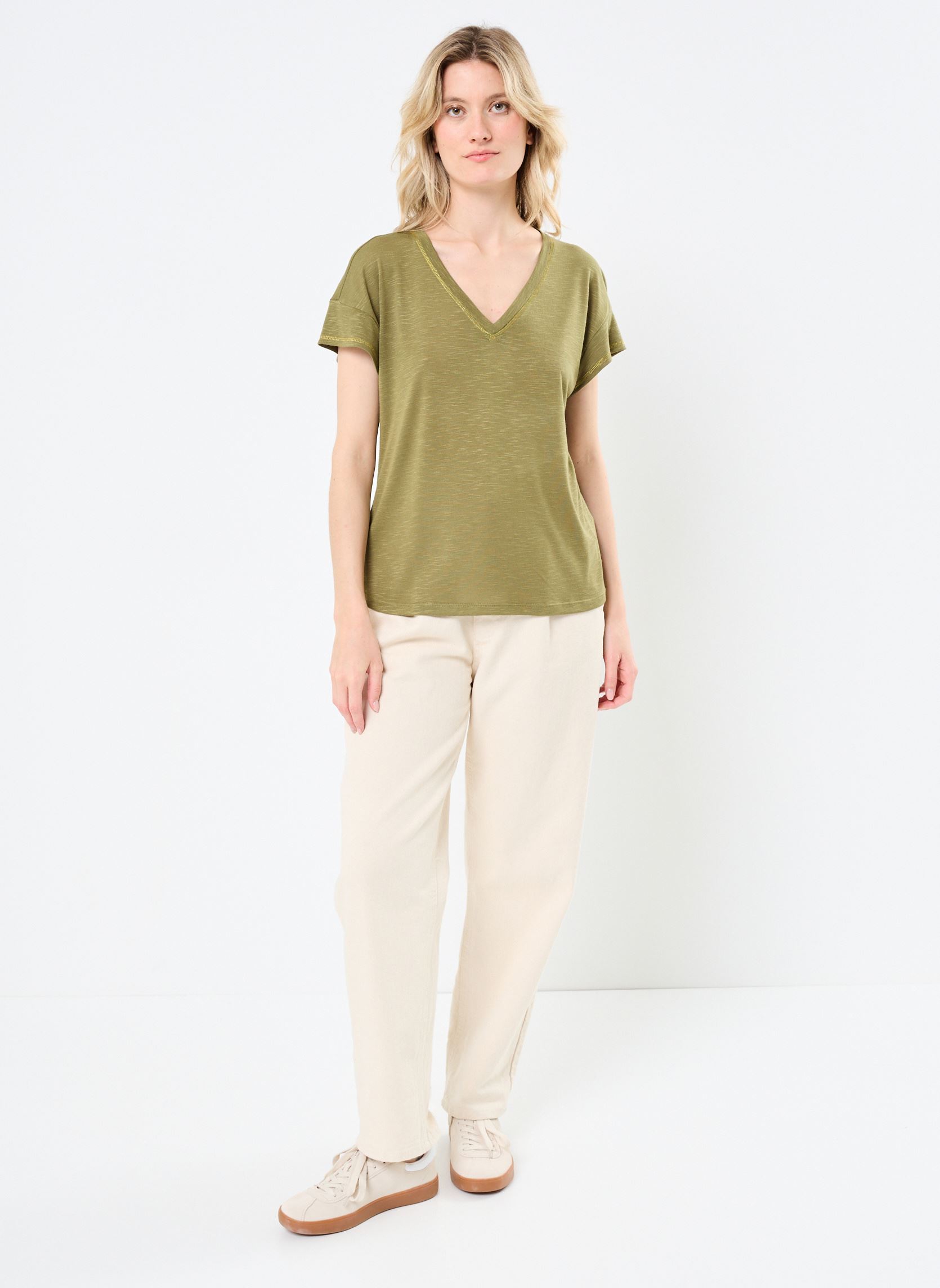 Kurzarm-T-Shirts VINOEL V-NECK S/S STITCH DETAIL TOP damen grün Vila Kurzarm-T-Shirts VINOEL V-NECK S/S STITCH DETAIL TOP damen grün Capulet Olive