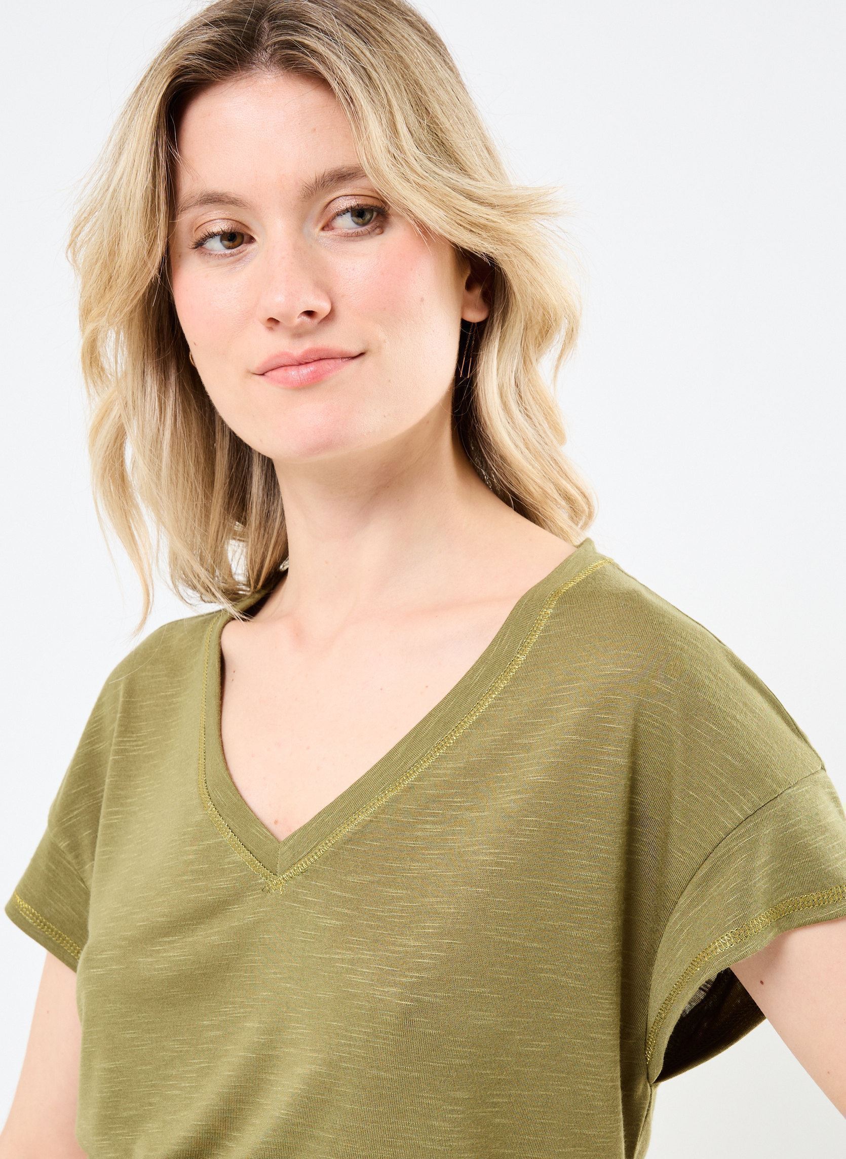 Kurzarm-T-Shirts VINOEL V-NECK S/S STITCH DETAIL TOP damen grün Vila Kurzarm-T-Shirts VINOEL V-NECK S/S STITCH DETAIL TOP damen grün Capulet Olive