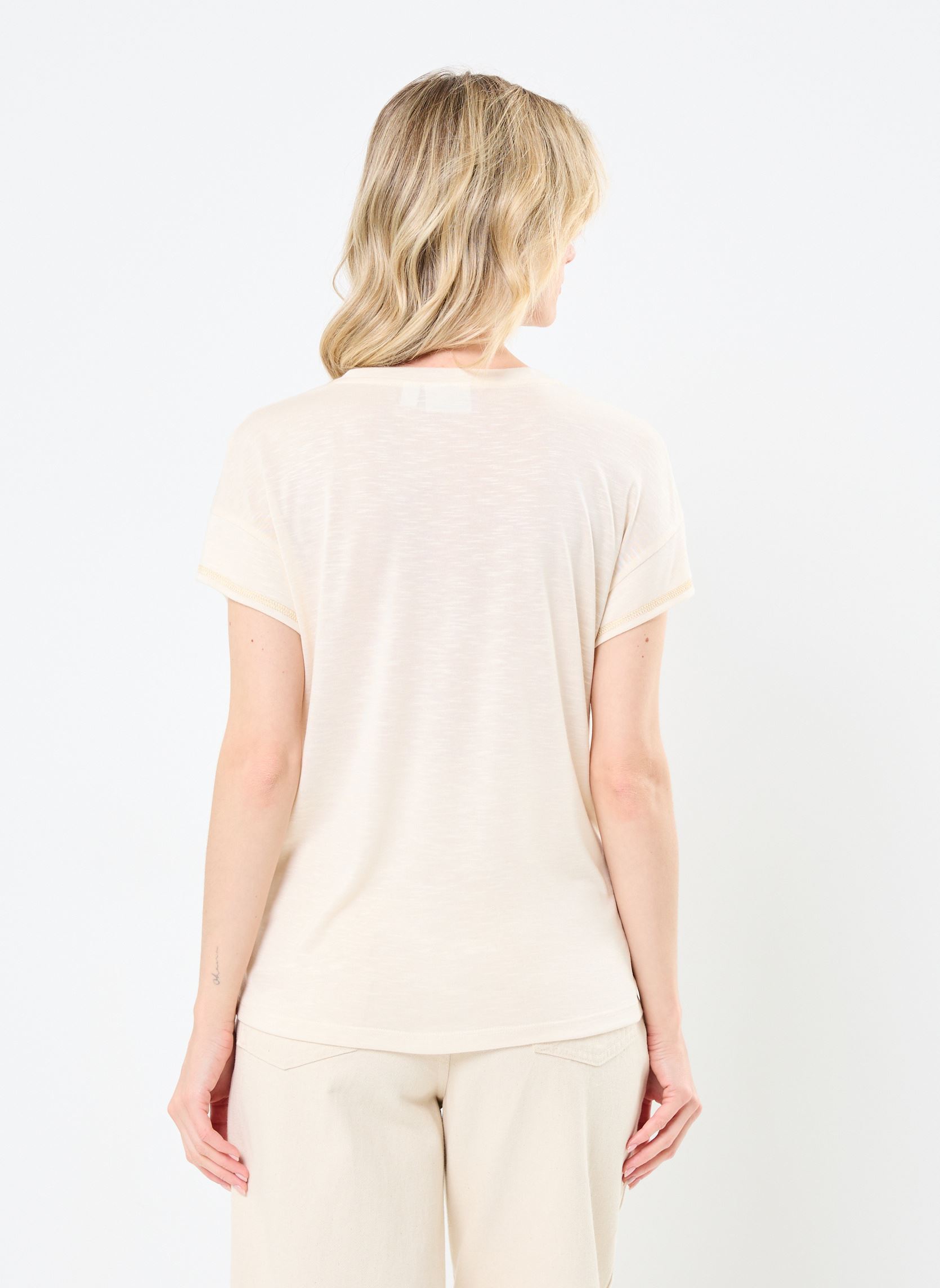 Kurzarm-T-Shirts VINOEL V-NECK S/S STITCH DETAIL TOP damen beige Vila Kurzarm-T-Shirts VINOEL V-NECK S/S STITCH DETAIL TOP damen beige Birch
