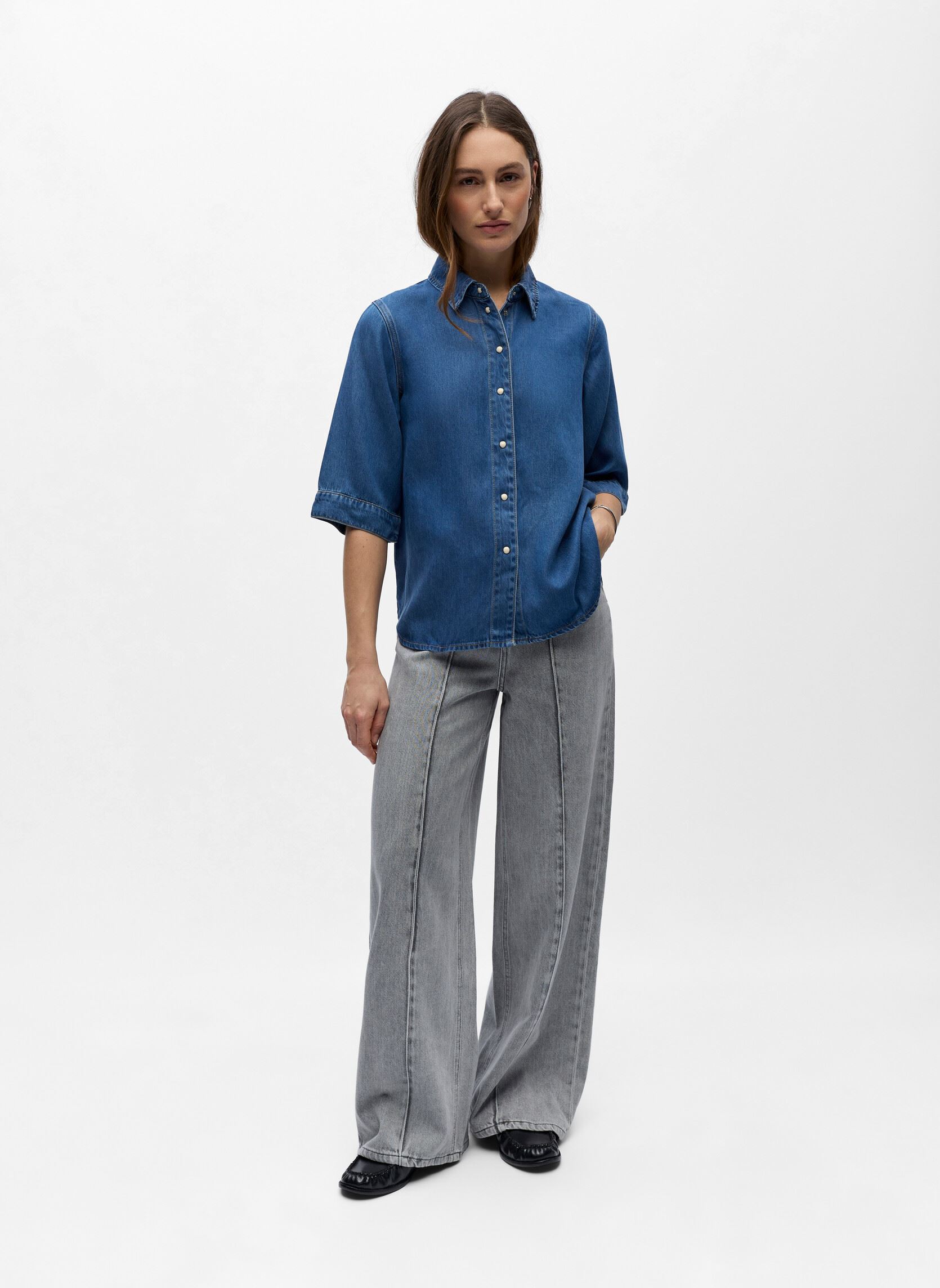 Chemises manches courtes OBJFRAME 2/4 RE DENIM TOP NOOS femme bleu OBJECT Chemises manches courtes OBJFRAME 2/4 RE DENIM TOP NOOS femme bleu Medium Blue Denim