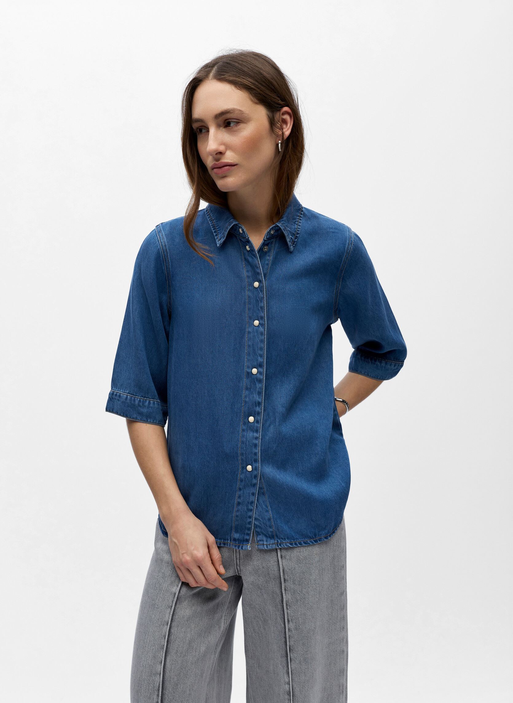 Chemises manches courtes OBJFRAME 2/4 RE DENIM TOP NOOS femme bleu OBJECT Chemises manches courtes OBJFRAME 2/4 RE DENIM TOP NOOS femme bleu Medium Blue Denim