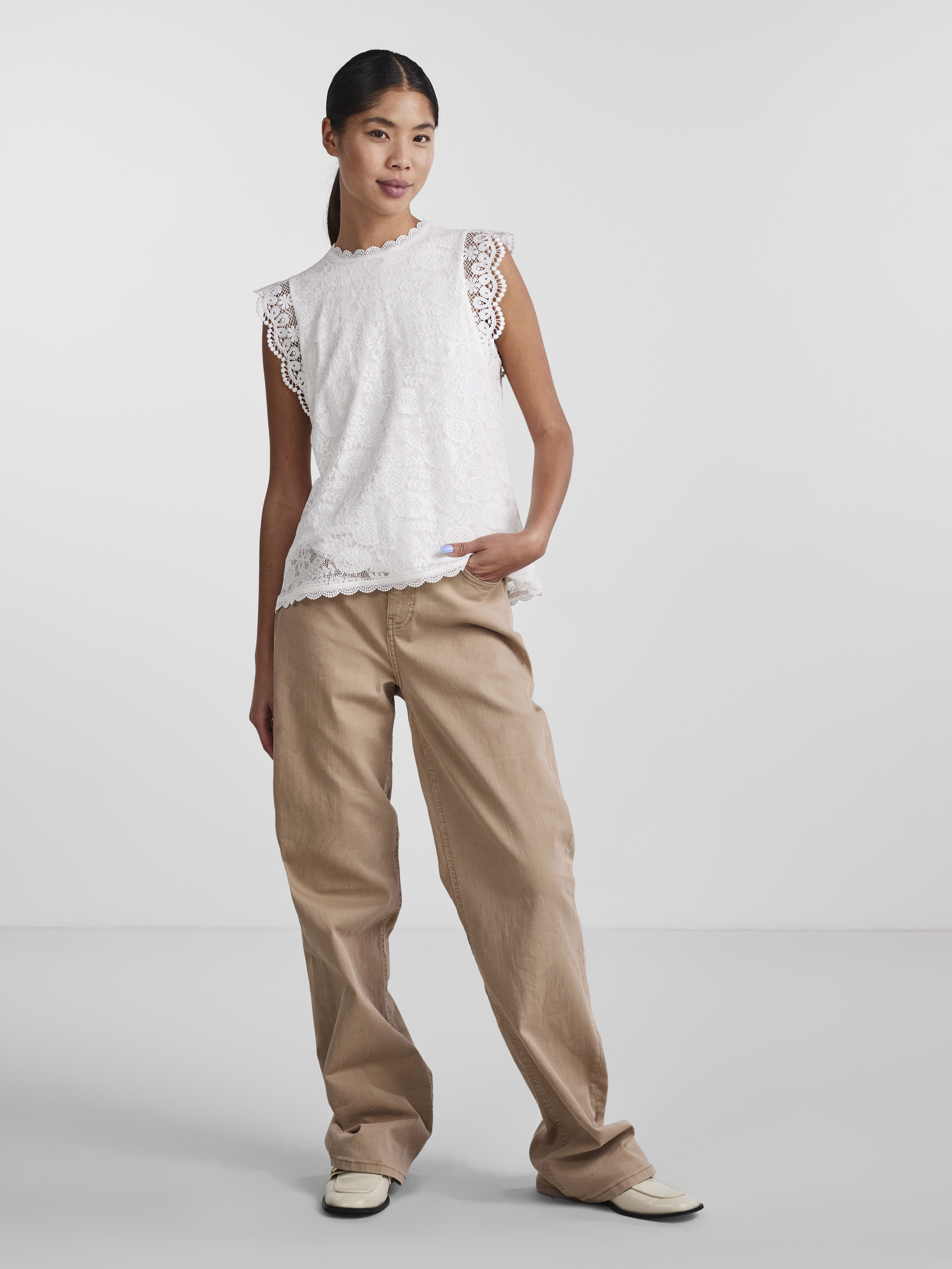 Tops PCOLLINE SL LACE TOP WVN NOOS damen weiß Pieces Tops PCOLLINE SL LACE TOP WVN NOOS damen weiß Cloud Dancer