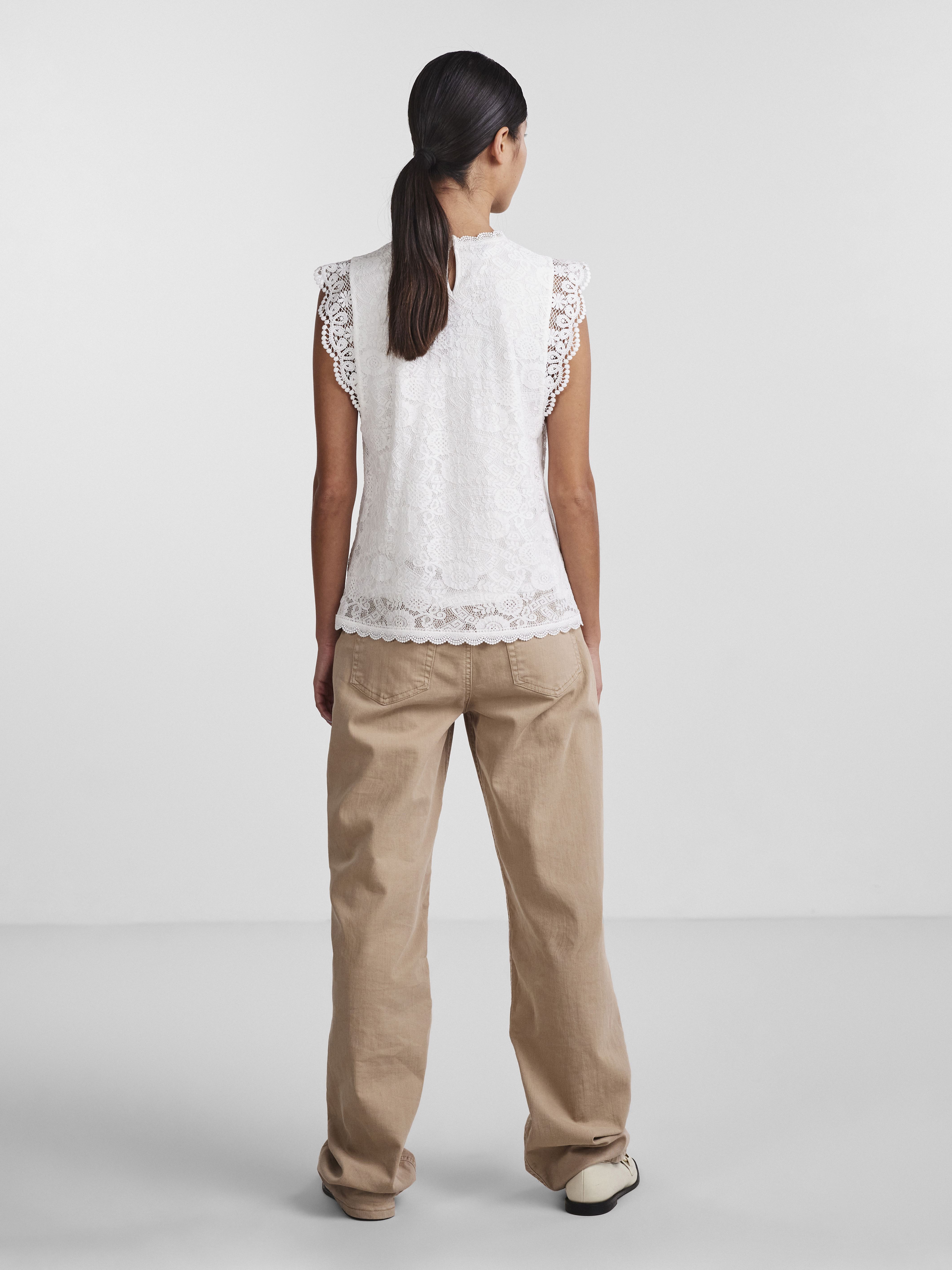 Tops PCOLLINE SL LACE TOP WVN NOOS damen weiß Pieces Tops PCOLLINE SL LACE TOP WVN NOOS damen weiß Cloud Dancer