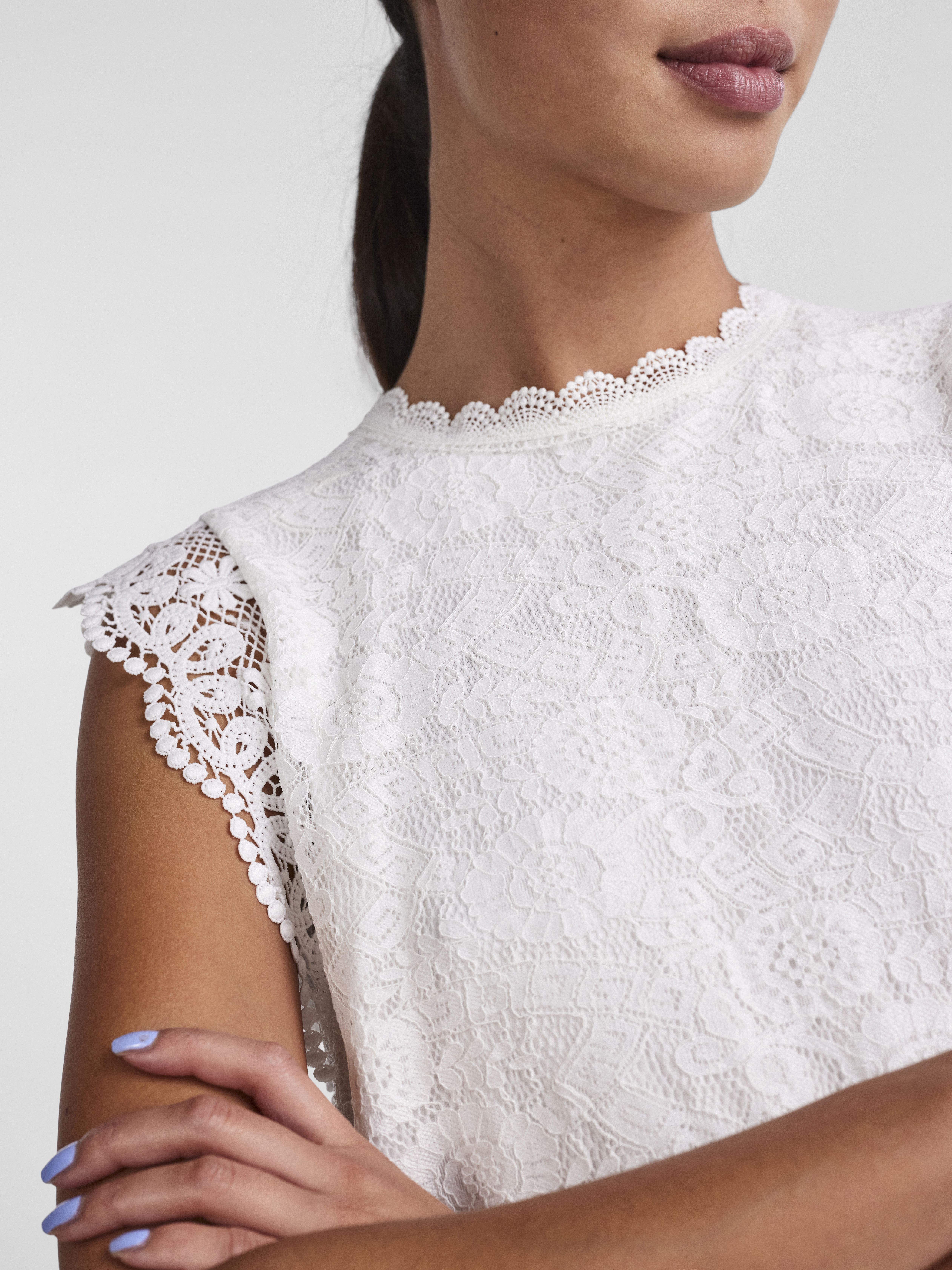 Tops PCOLLINE SL LACE TOP WVN NOOS damen weiß Pieces Tops PCOLLINE SL LACE TOP WVN NOOS damen weiß Cloud Dancer