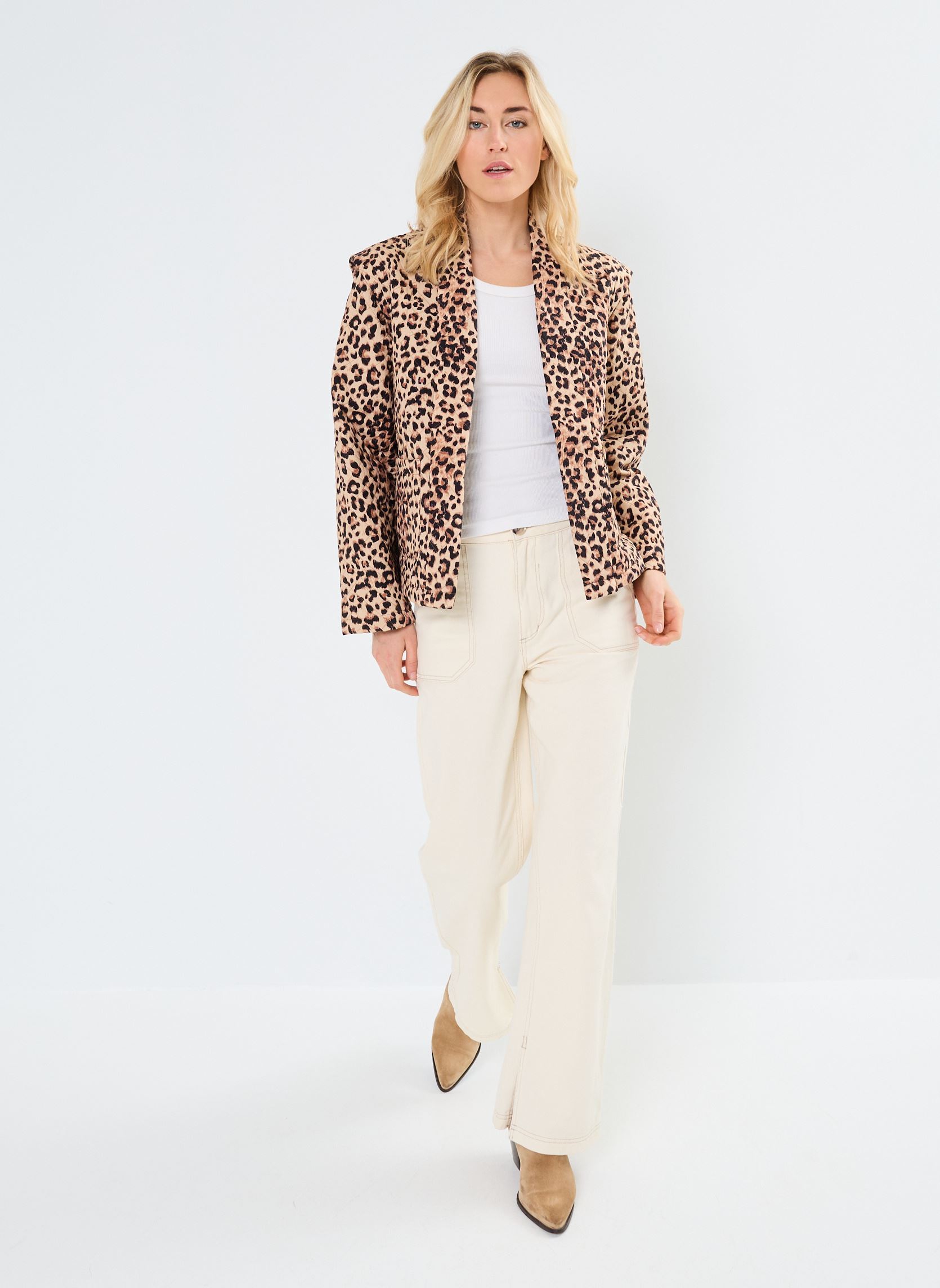 Gilets PCSAROLINE SHORT PRINTED JACKET femme marron Pieces Gilets PCSAROLINE SHORT PRINTED JACKET femme marron Tannin