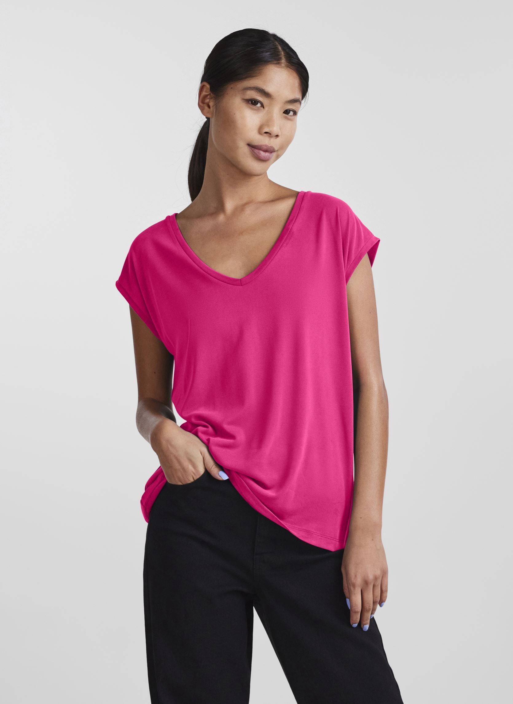 Pieces Women's Pckamala Tee Noos - T-Shirt Donna Con Scollo A V - Vestibilità Larga - Colore Unito - 5