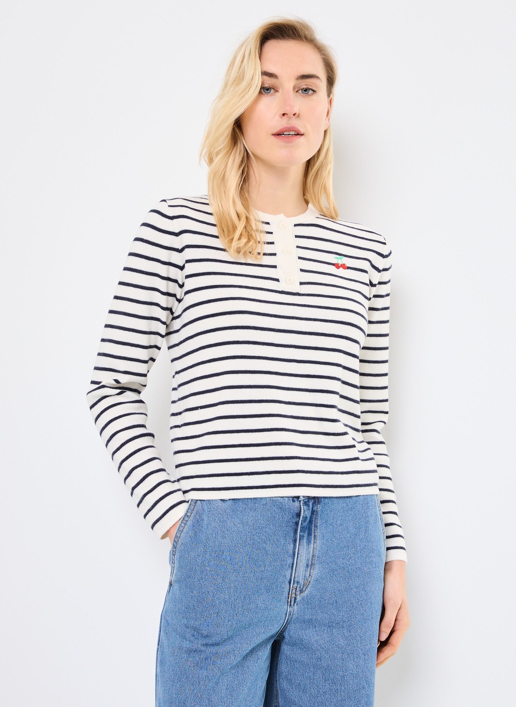 Pulls PCSENNA LS HALF PLACKET KNIT MPA BC femme blanc Pieces Pulls PCSENNA LS HALF PLACKET KNIT MPA BC femme blanc Cloud Dancer