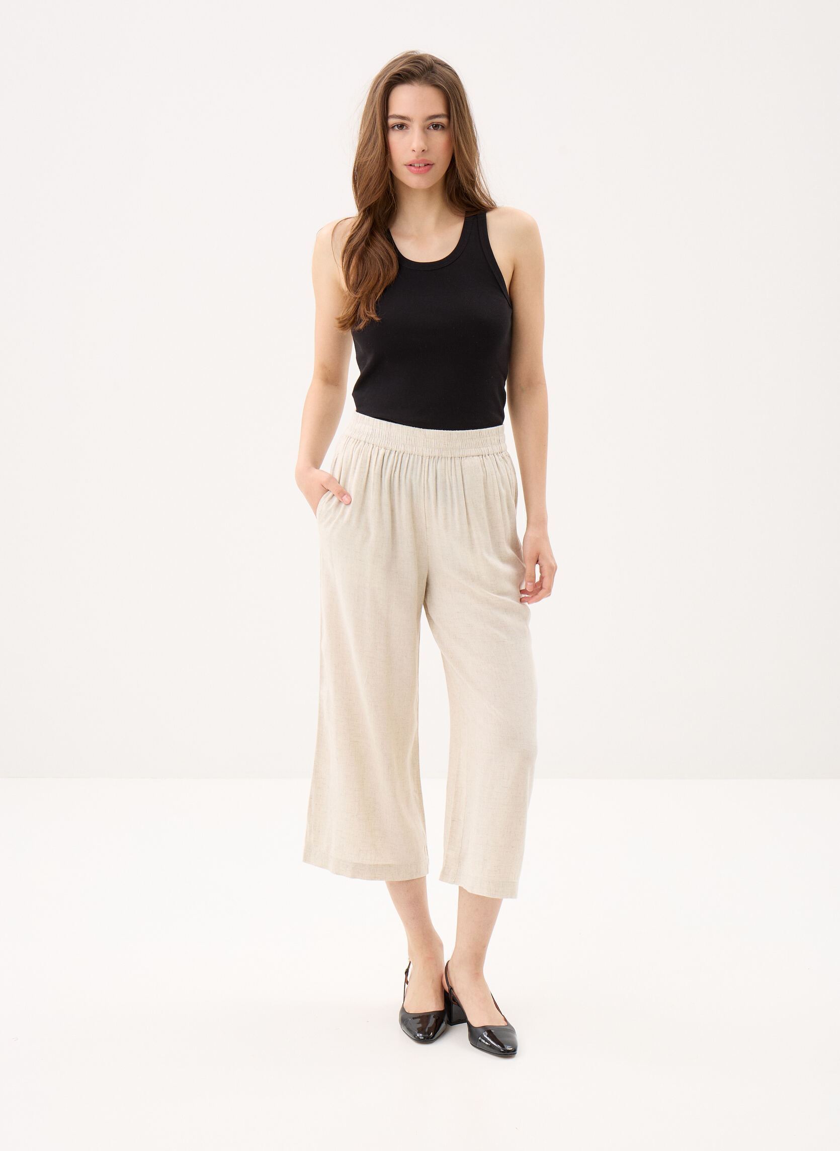 Pantalons larges PCPIA HW WIDE CULOTTE WVN NOOS femme beige Pieces Pantalons larges PCPIA HW WIDE CULOTTE WVN NOOS femme beige Birch