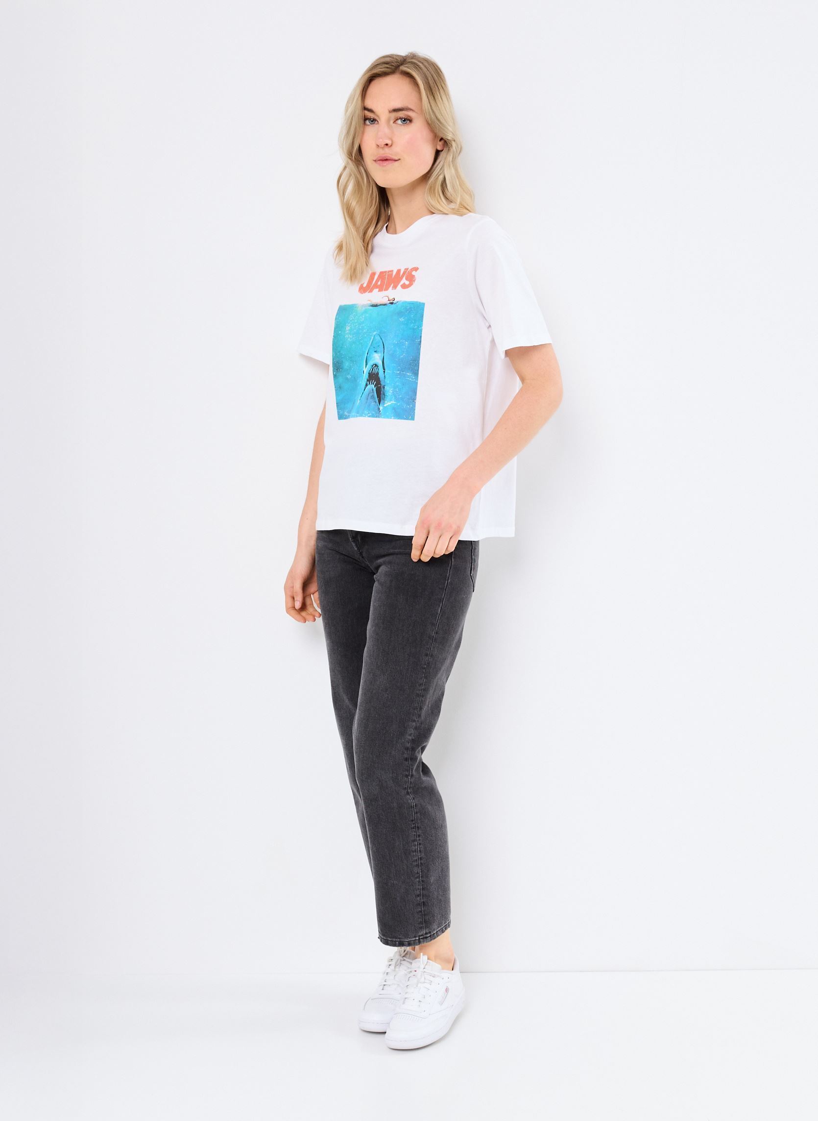 Kurzarm-T-Shirts PCABANDA SS PRINT TEE JRS BC SWW damen weiß Pieces Kurzarm-T-Shirts PCABANDA SS PRINT TEE JRS BC SWW damen weiß Bright White Jaws
