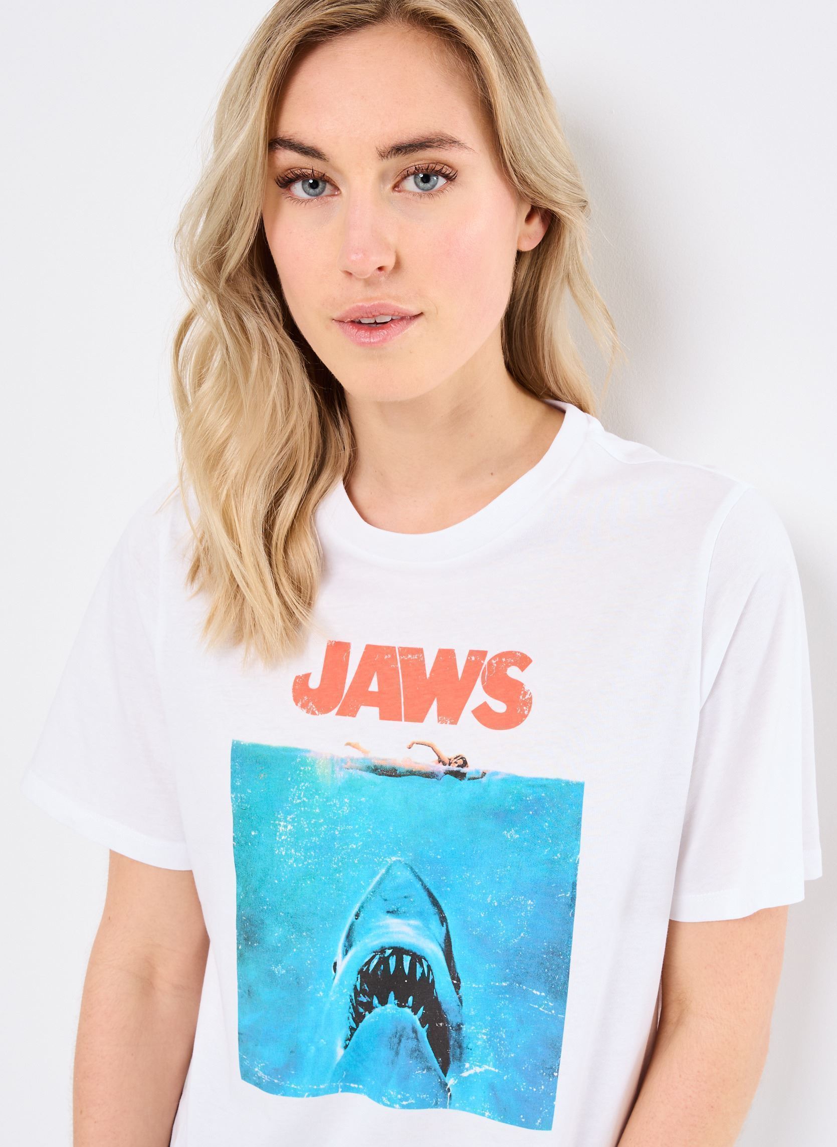 Kurzarm-T-Shirts PCABANDA SS PRINT TEE JRS BC SWW damen weiß Pieces Kurzarm-T-Shirts PCABANDA SS PRINT TEE JRS BC SWW damen weiß Bright White Jaws
