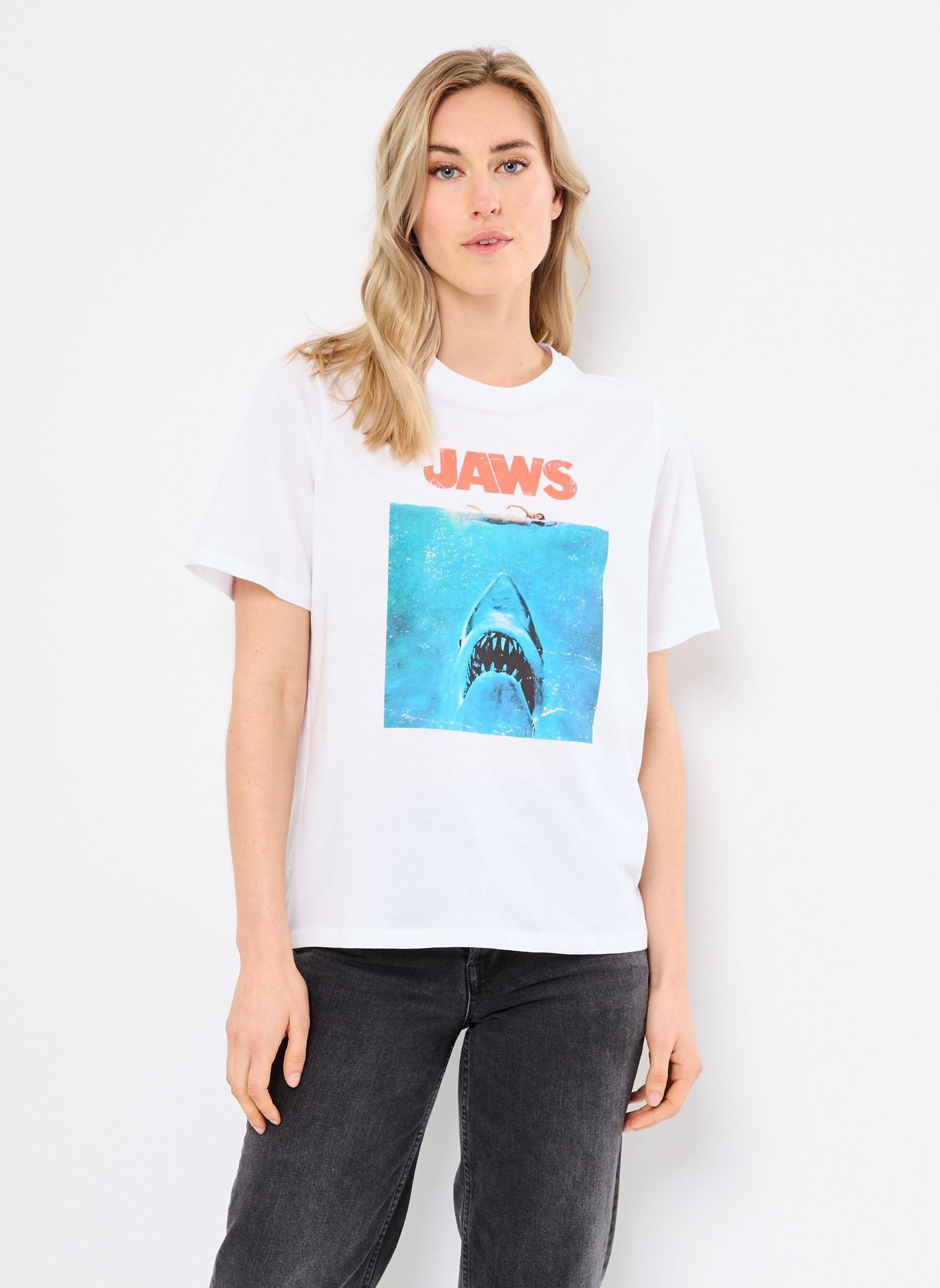 Kurzarm-T-Shirts PCABANDA SS PRINT TEE JRS BC SWW damen weiß Pieces Kurzarm-T-Shirts PCABANDA SS PRINT TEE JRS BC SWW damen weiß Bright White Jaws