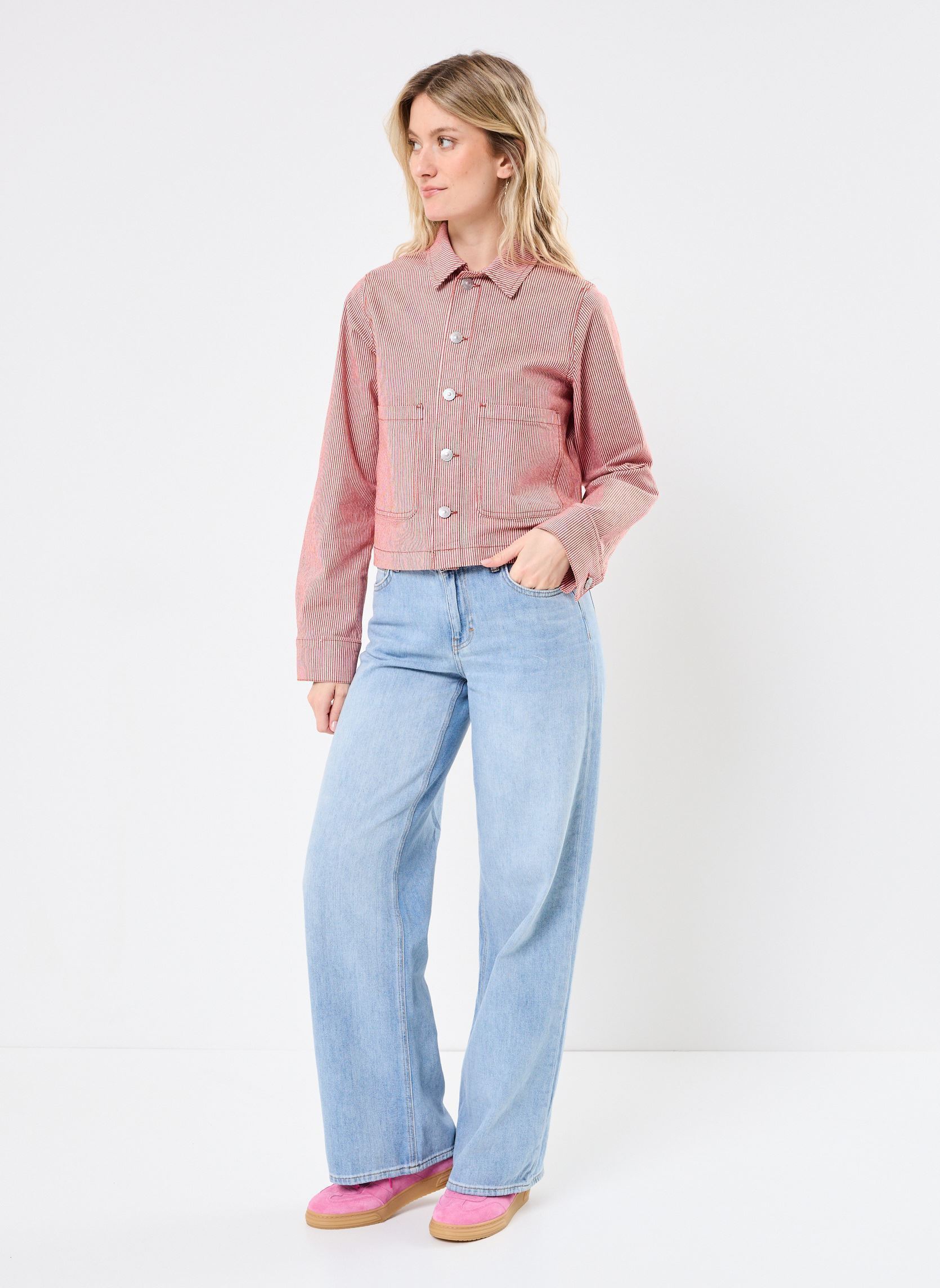 Giacche in jeans PCBILLO DENIM JACKET donna rosso Pieces Giacche in jeans PCBILLO DENIM JACKET donna rosso Chili Oil