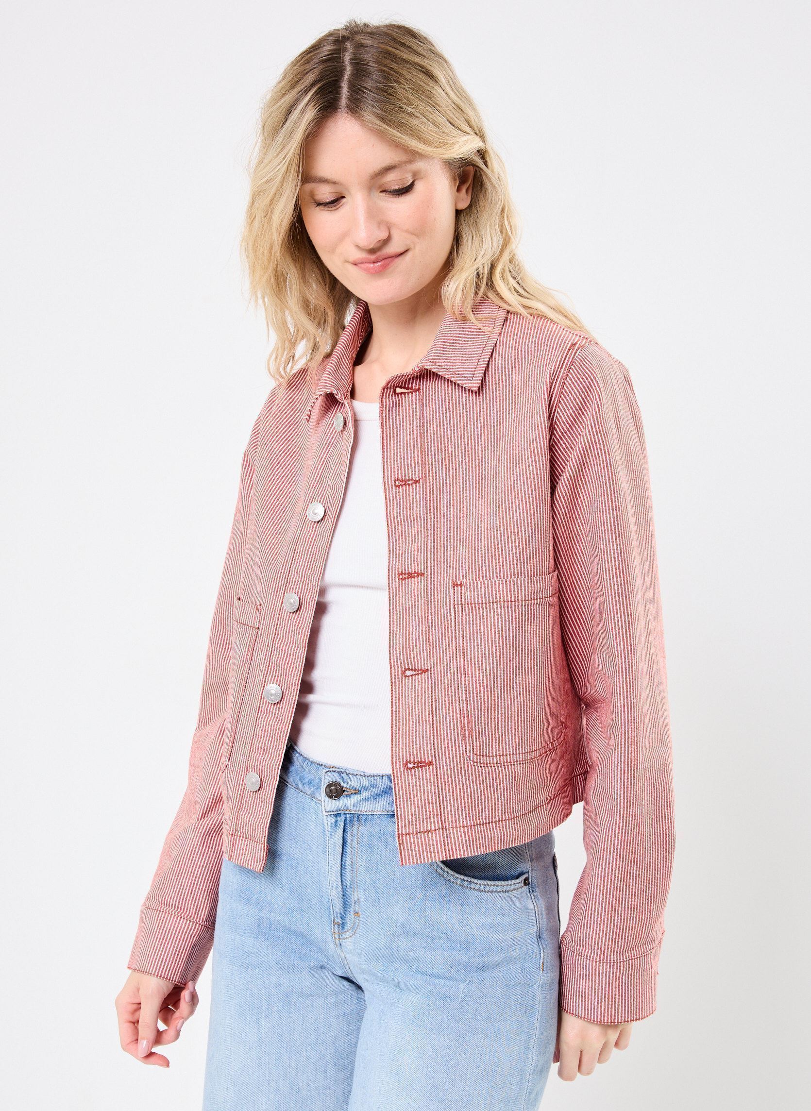Giacche in jeans PCBILLO DENIM JACKET donna rosso Pieces Giacche in jeans PCBILLO DENIM JACKET donna rosso Chili Oil