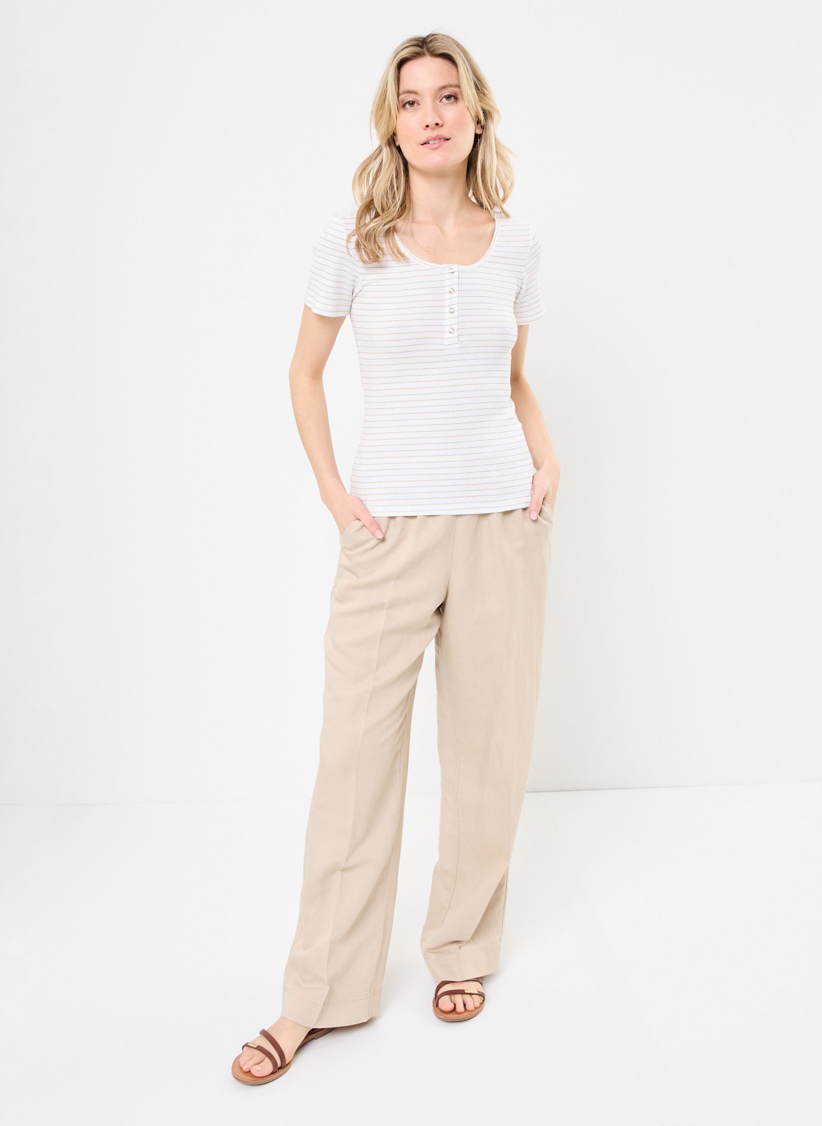 Kurzarm-T-Shirts PCKITTE SS LUREX TOP FC damen weiß Pieces Kurzarm-T-Shirts PCKITTE SS LUREX TOP FC damen weiß Bright white