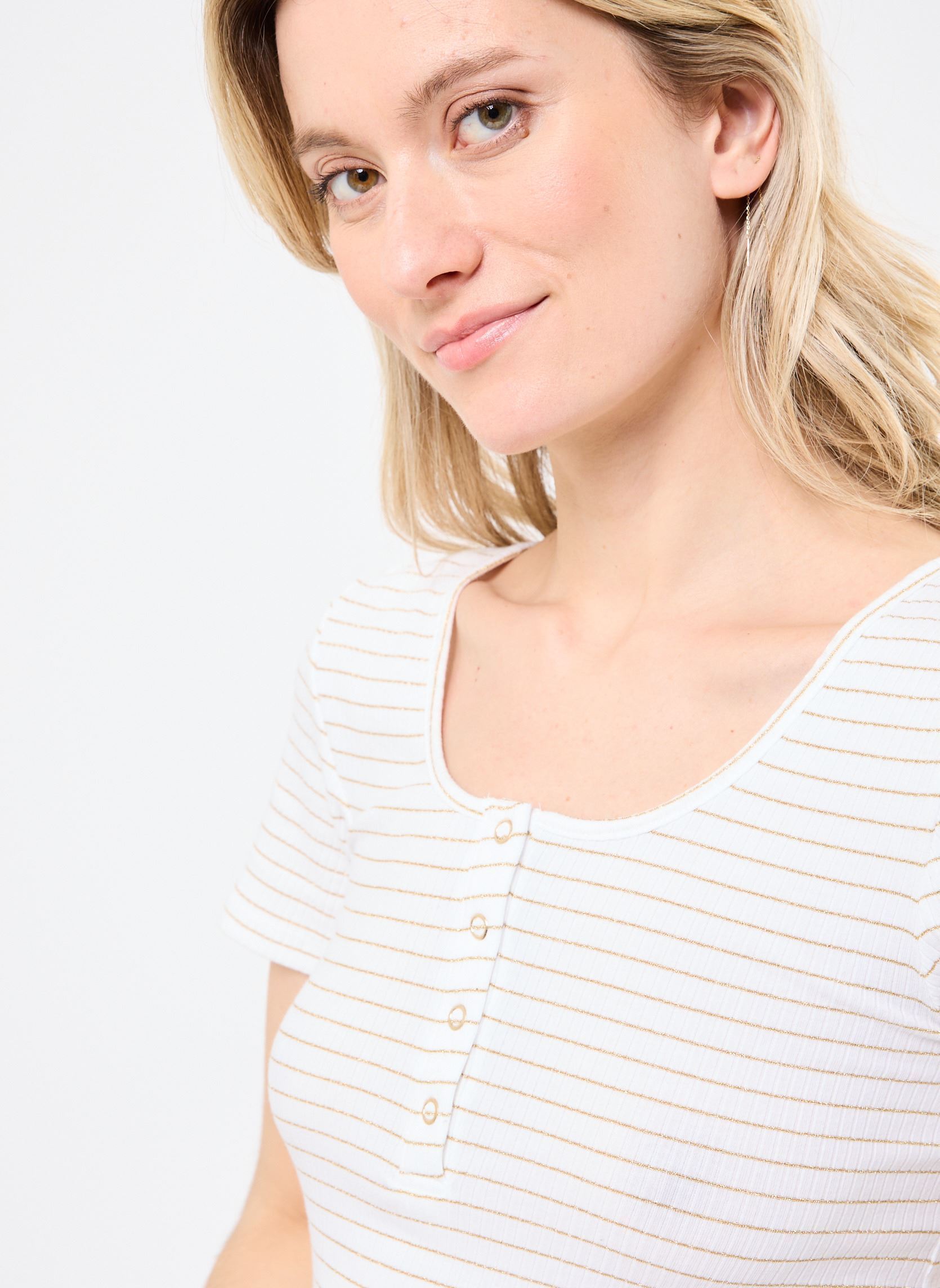 Kurzarm-T-Shirts PCKITTE SS LUREX TOP FC damen weiß Pieces Kurzarm-T-Shirts PCKITTE SS LUREX TOP FC damen weiß Bright white