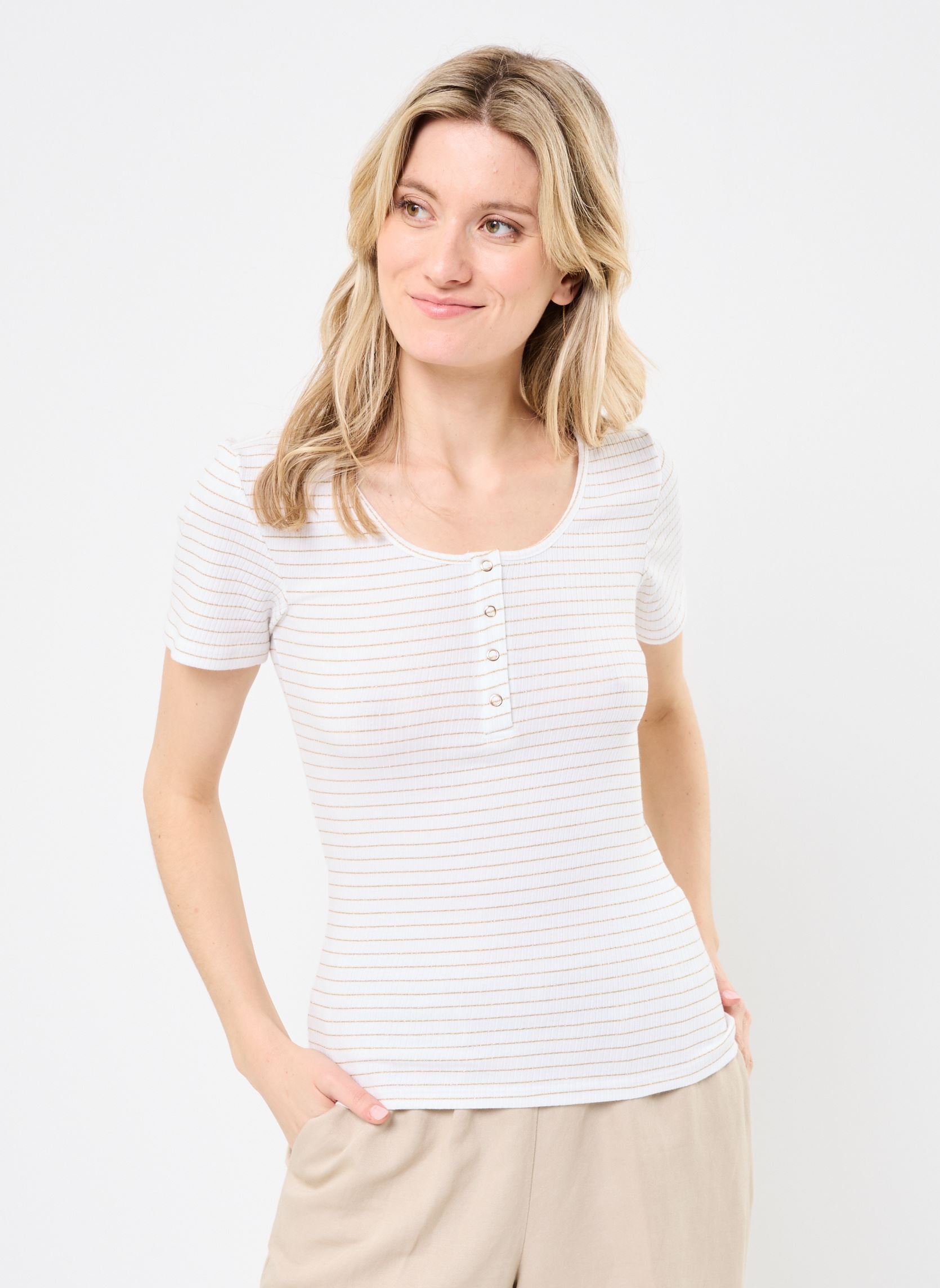 Kurzarm-T-Shirts PCKITTE SS LUREX TOP FC damen weiß Pieces Kurzarm-T-Shirts PCKITTE SS LUREX TOP FC damen weiß Bright white
