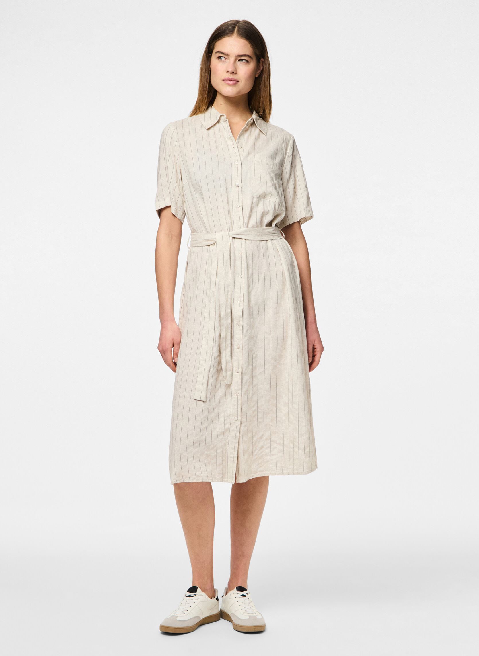 Overhemdjurken PCPIA 2/4 MIDI SHIRT DRESS WVN NOOS dames beige Pieces Overhemdjurken PCPIA 2/4 MIDI SHIRT DRESS WVN NOOS dames beige Birch