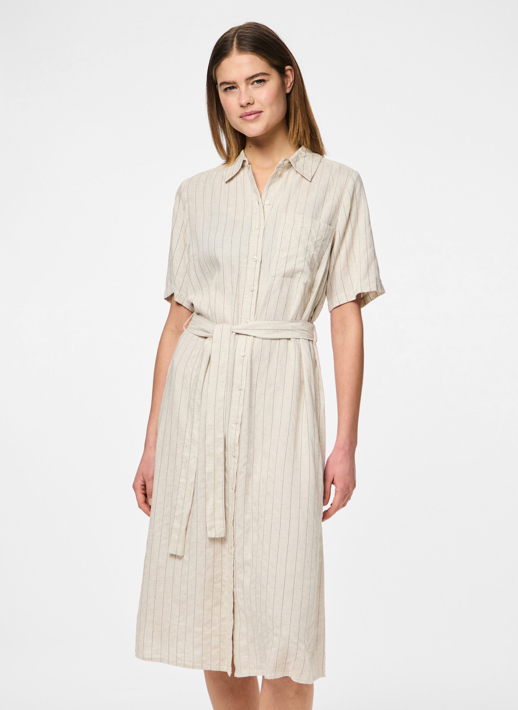 Overhemdjurken PCPIA 2/4 MIDI SHIRT DRESS WVN NOOS dames beige Pieces Overhemdjurken PCPIA 2/4 MIDI SHIRT DRESS WVN NOOS dames beige Birch