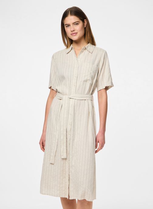 Pieces Overhemdjurken PCPIA 2/4 MIDI SHIRT DRESS WVN NOOS dames beige