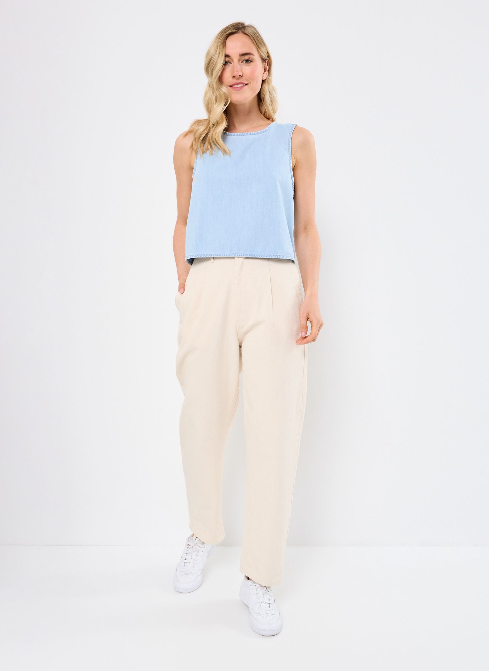 Tops PCSMIDI SL DENIM TOP MPA femme bleu Pieces Tops PCSMIDI SL DENIM TOP MPA femme bleu Light Blue Denim
