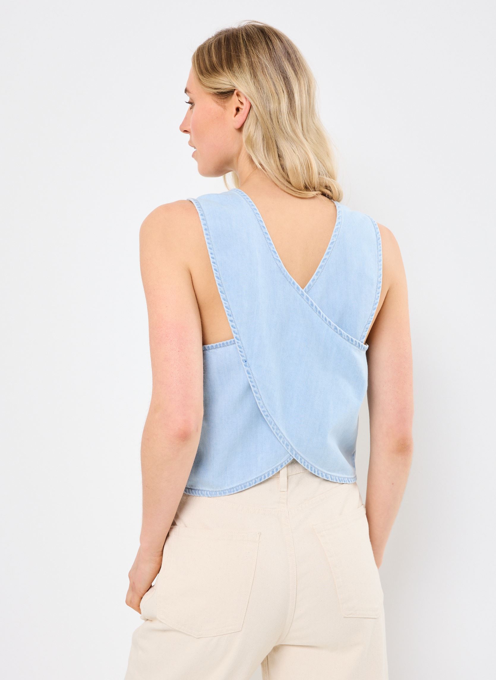 Tops PCSMIDI SL DENIM TOP MPA femme bleu Pieces Tops PCSMIDI SL DENIM TOP MPA femme bleu Light Blue Denim